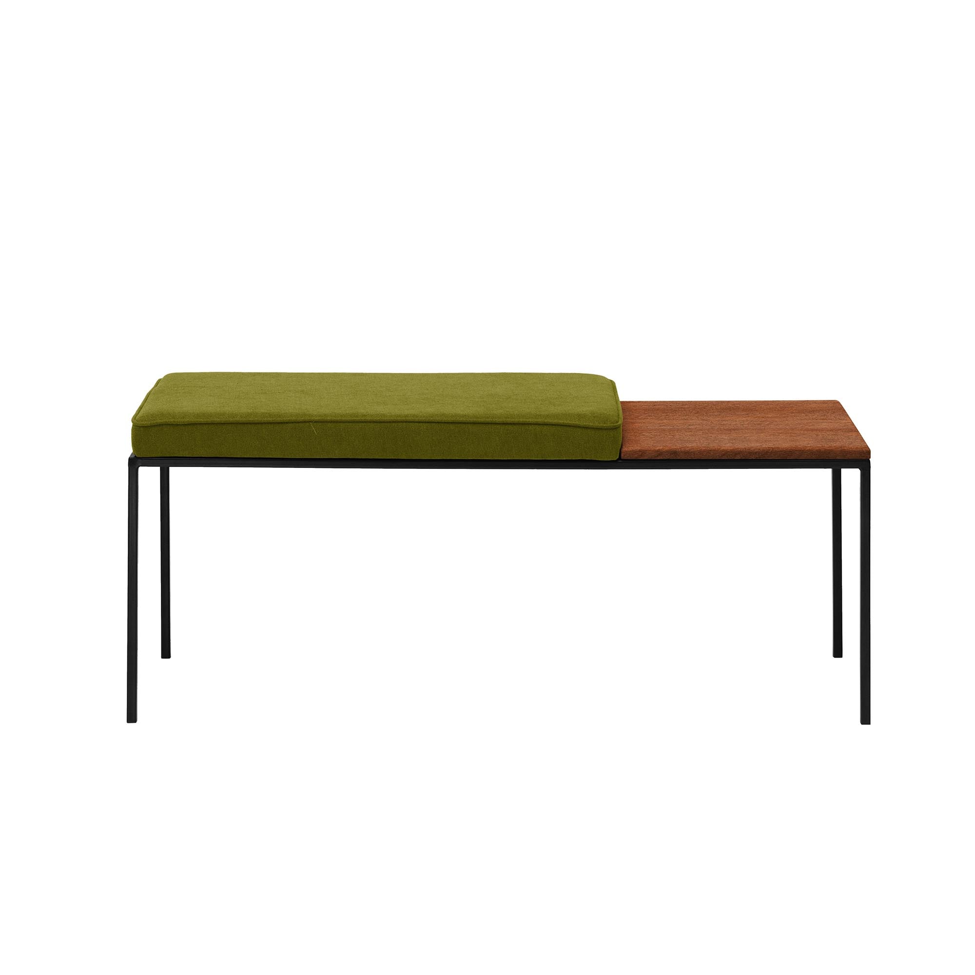 Beech Wood Seat, Walnut Colour green fabric, black frame, front view