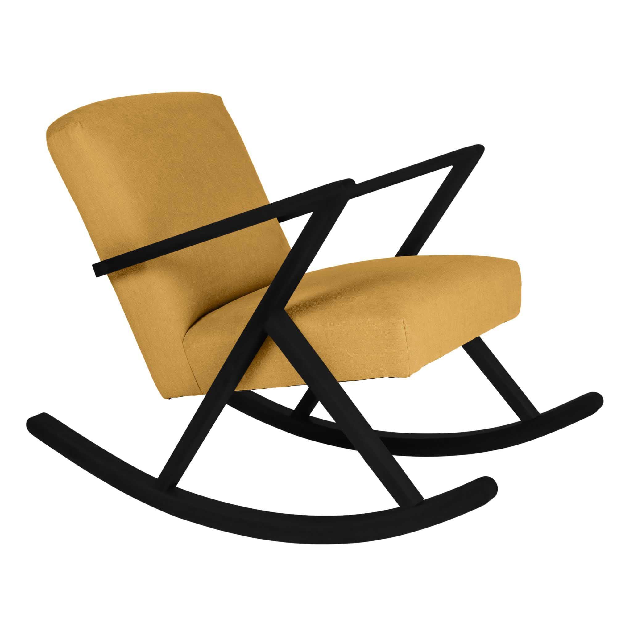 Rocking Chair, Beech Wood Frame, Black Lacquered yellow fabric, left-side view