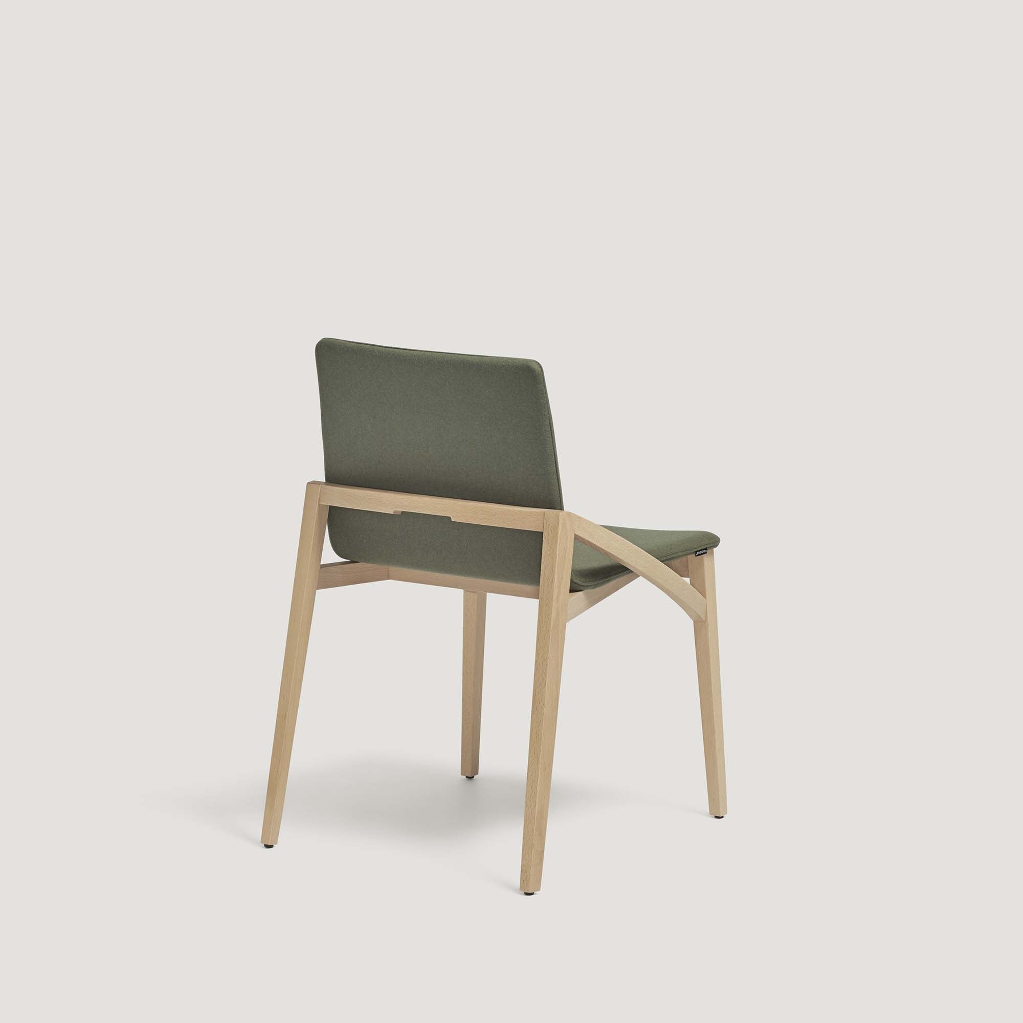 CAPITA Chair beech wood, green fabric upholstery half-back view
