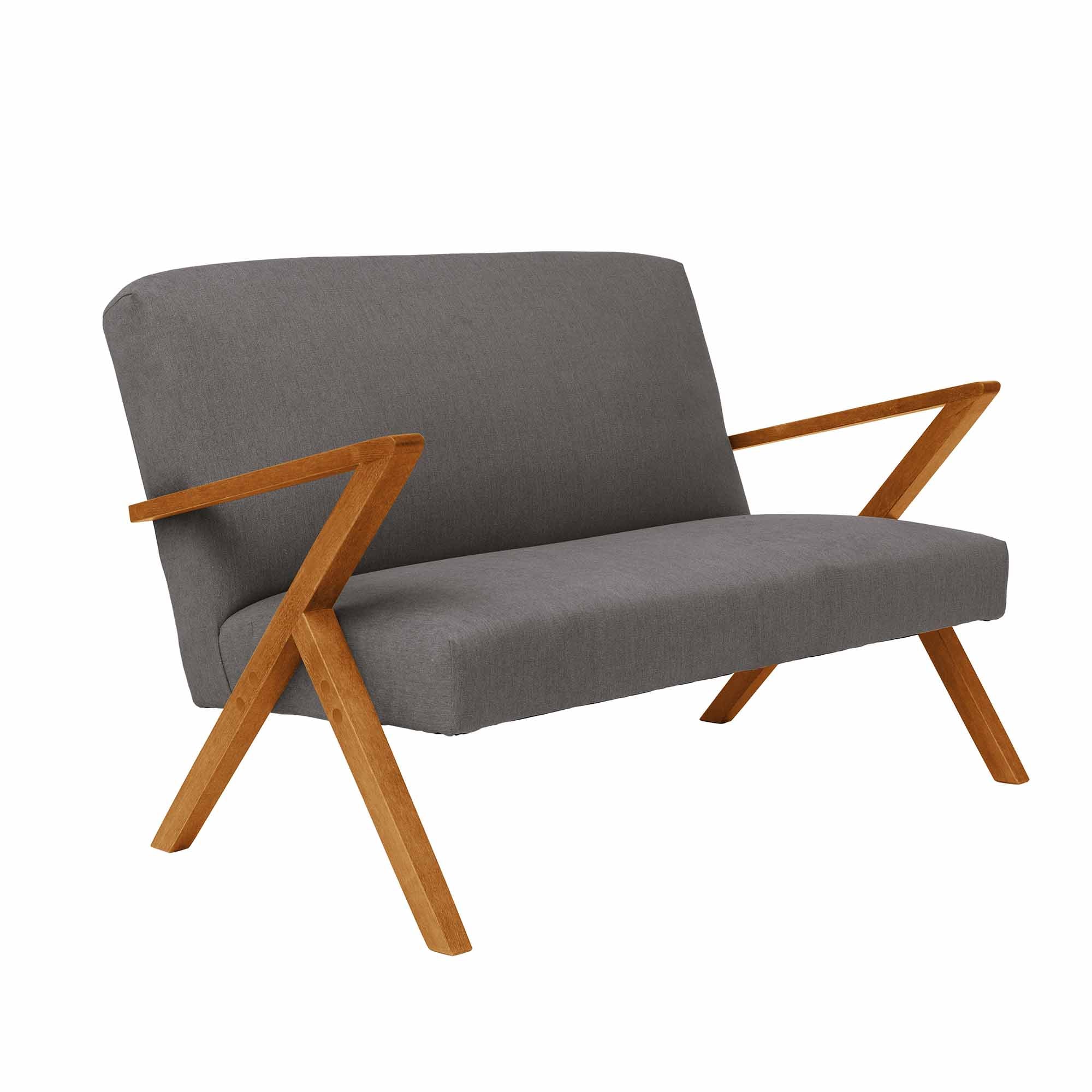 2-Seater Sofa, Beech Wood Frame, Oak Colourб grey gabric, half-side view
