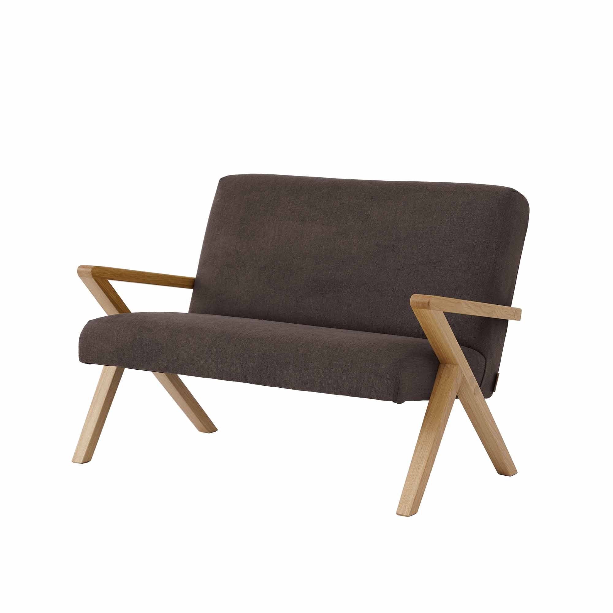 KIDS RETROSTAR 2-Seater Sofa, Oak Wood Frame, Natural brown fabric, half-side view