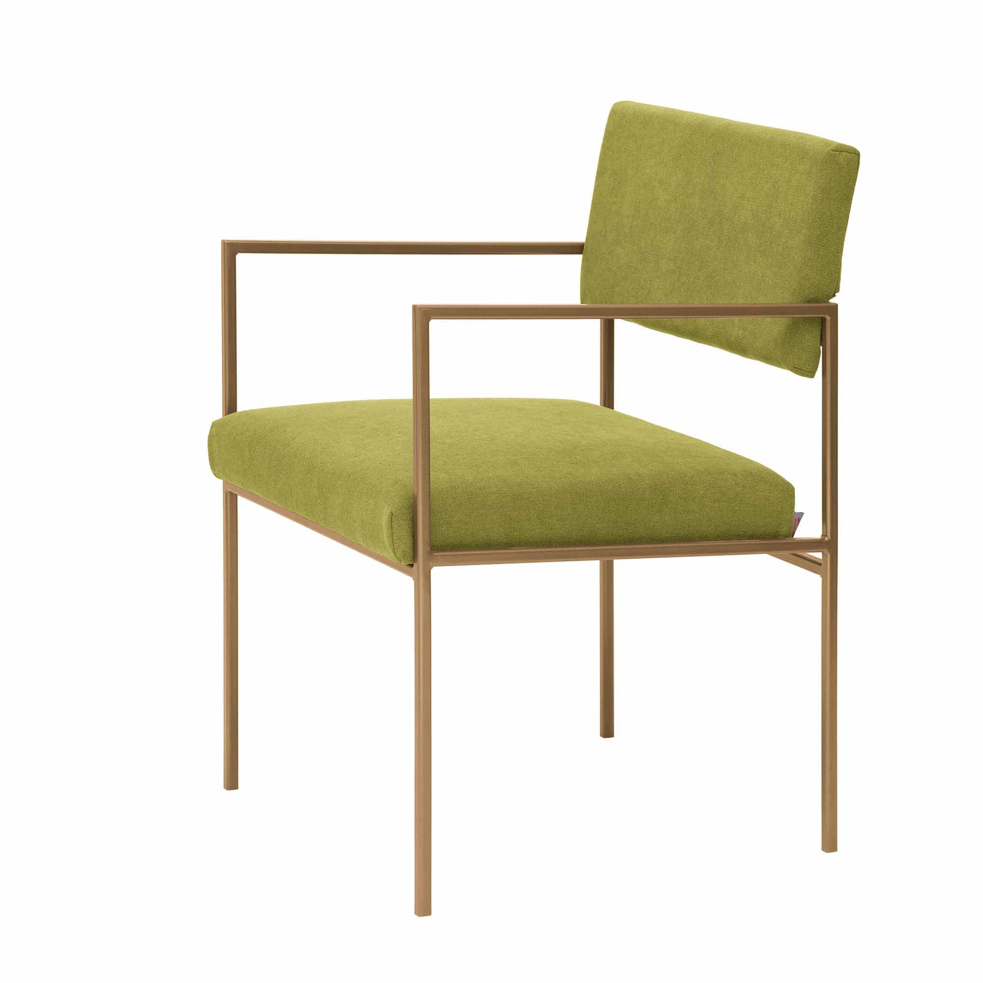 CUBE Armchair, Powder-Coated Steel Frame green fabric, yellow frame, half-side view