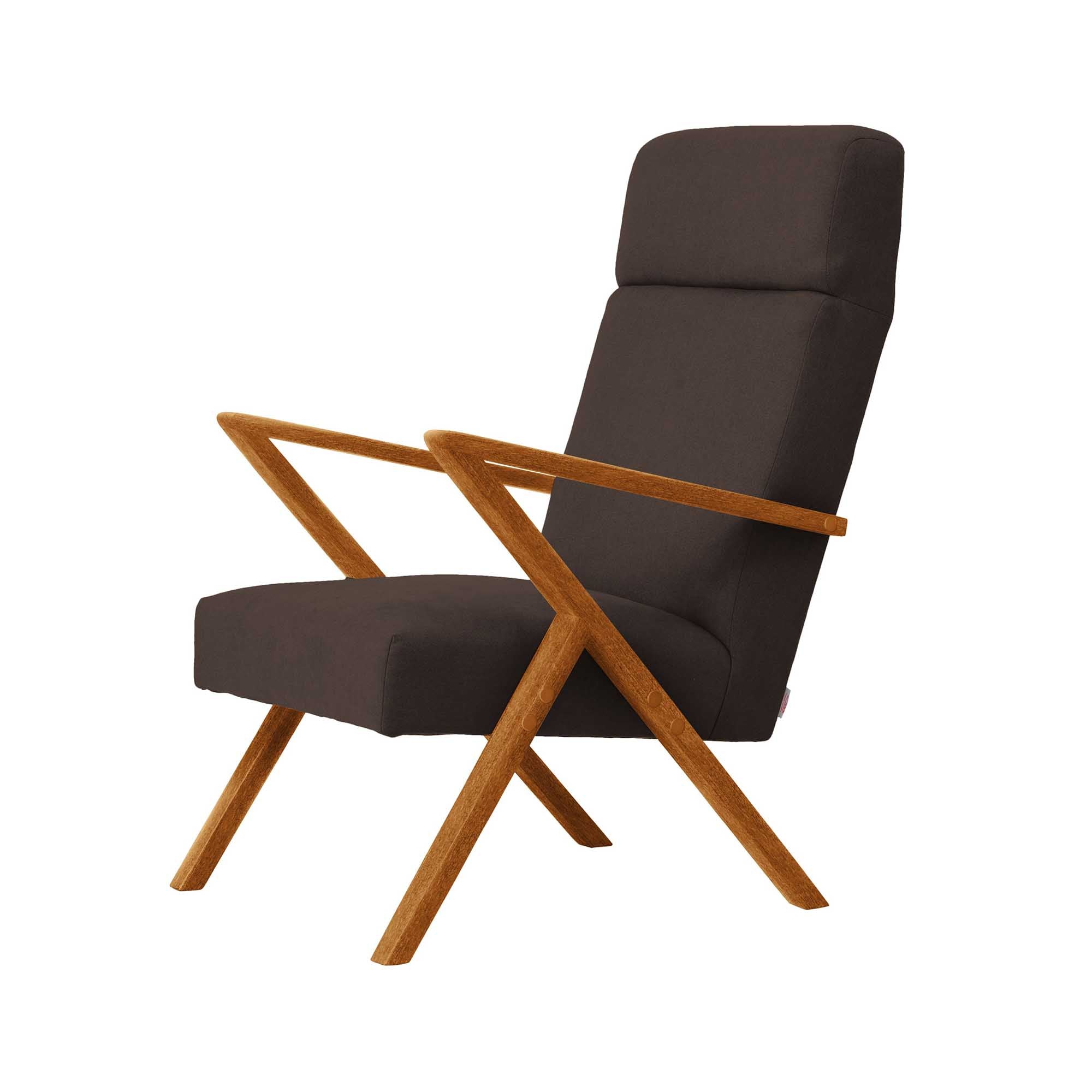 RETROSTAR Lounge Chair, Beech Wood Frame, Oak Colour brown fabric, left-side view