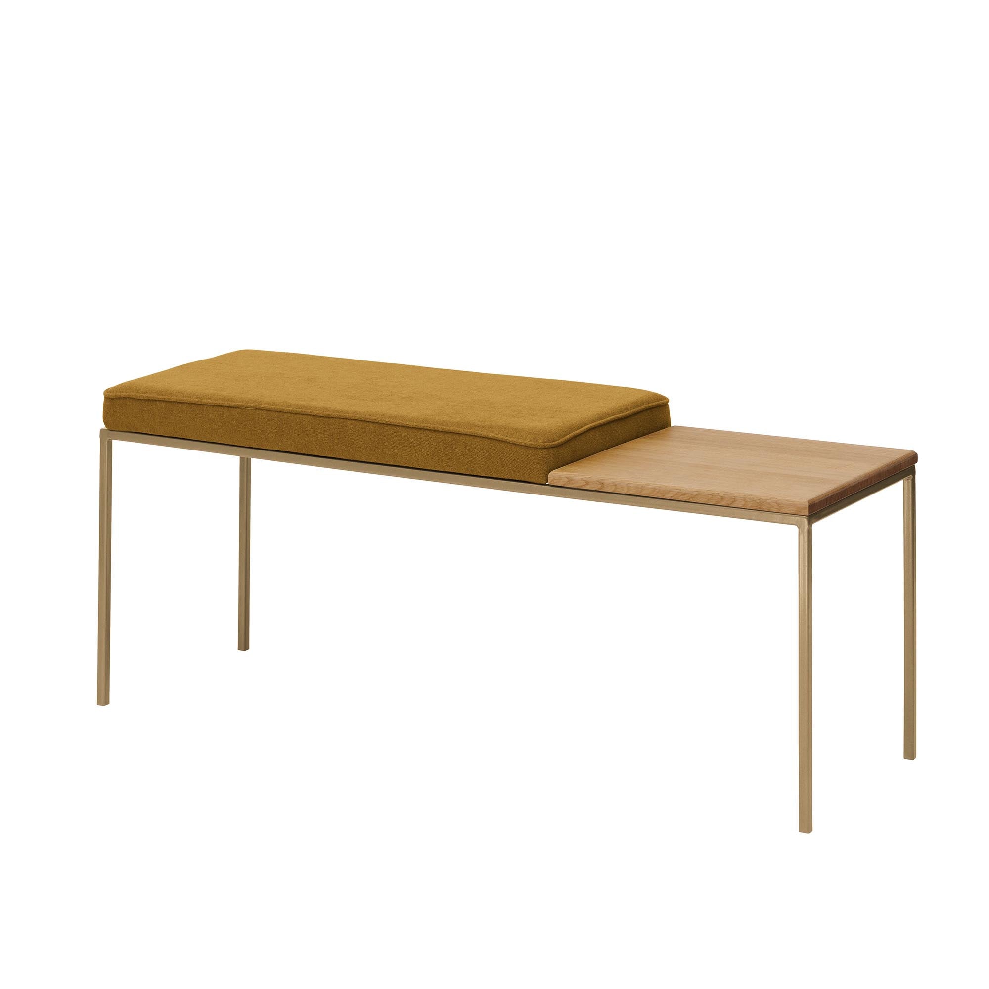 Oak Wood Seat, Natural Colour yellow fabric, yellow frame, half-side view