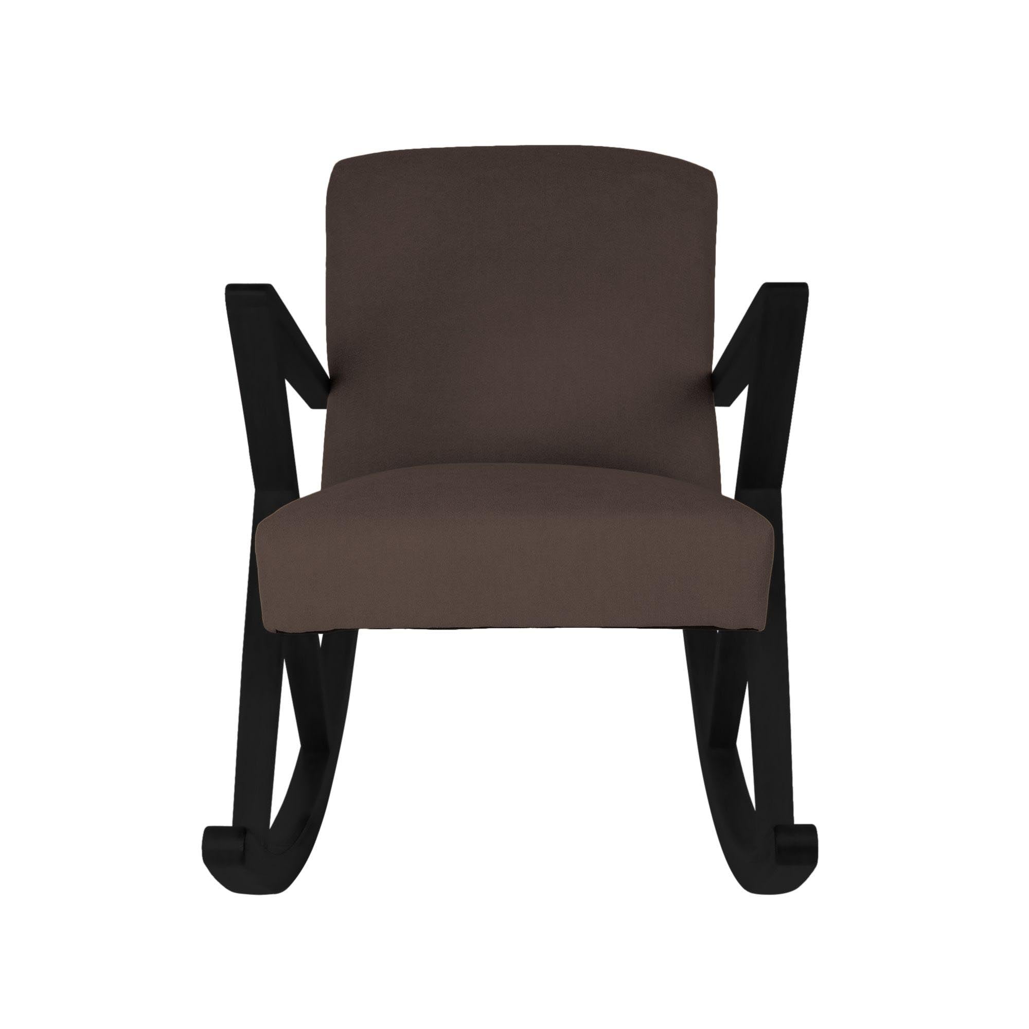 Rocking Chair, Beech Wood Frame, Black Lacquered brown fabric, front view