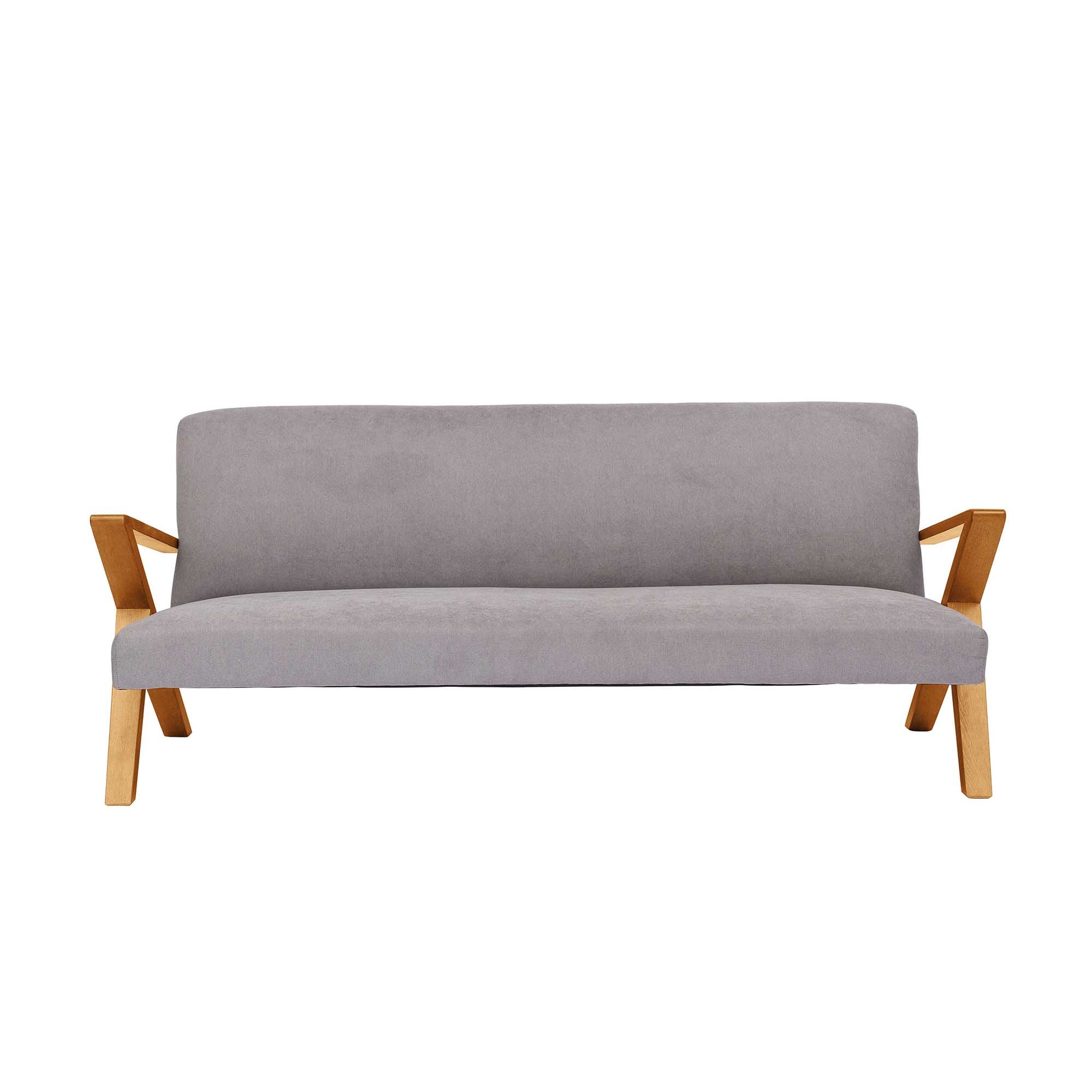 4-seater Sofa Beech Wood Frame, Oak Colour grey fabric, front view