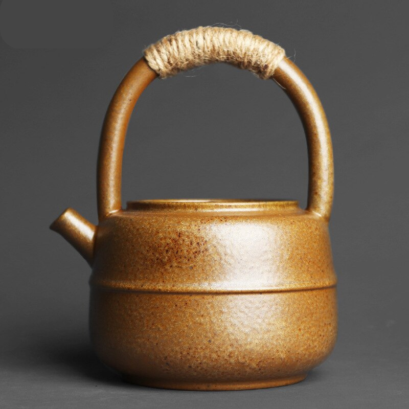 Japanese Style Stoneware Teapot mustard side view crop