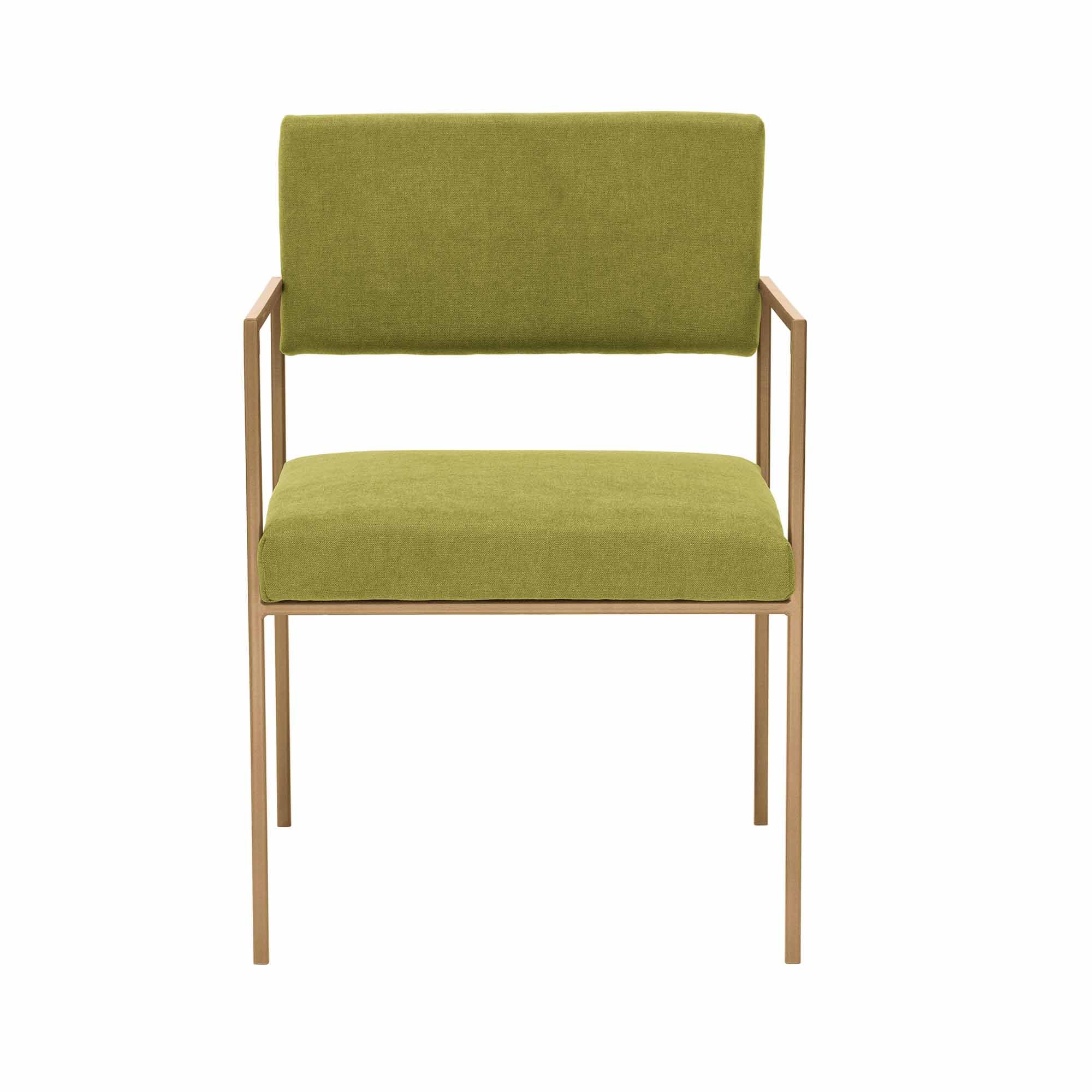 CUBE Armchair, Powder-Coated Steel Frame front view green fabric, yellow frame