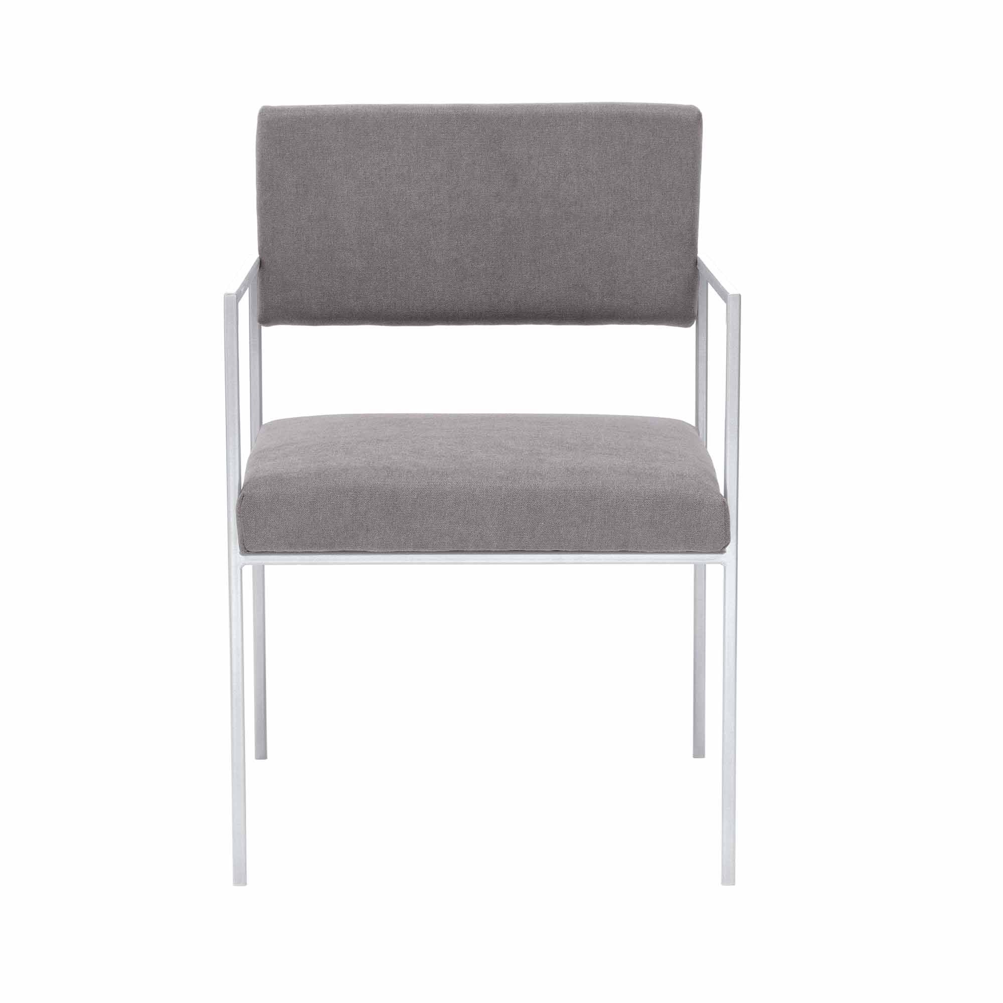 CUBE Armchair, Powder-Coated Steel Frame rey fabric, white frame front view