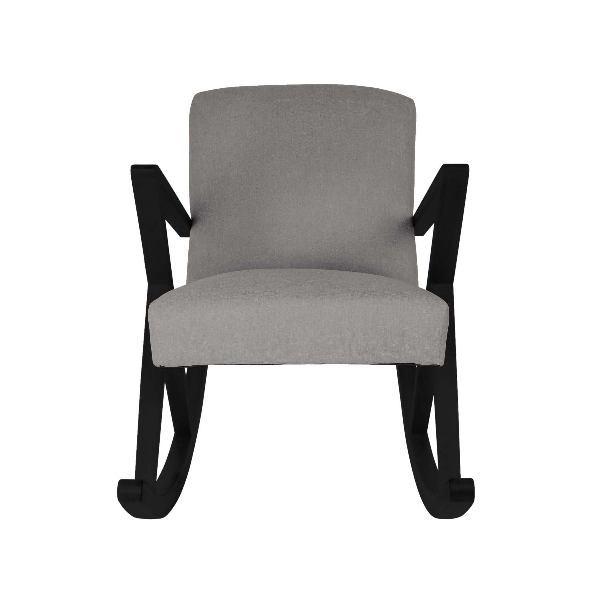Rocking Chair, Beech Wood Frame, Black Lacquered grey fabric, front view