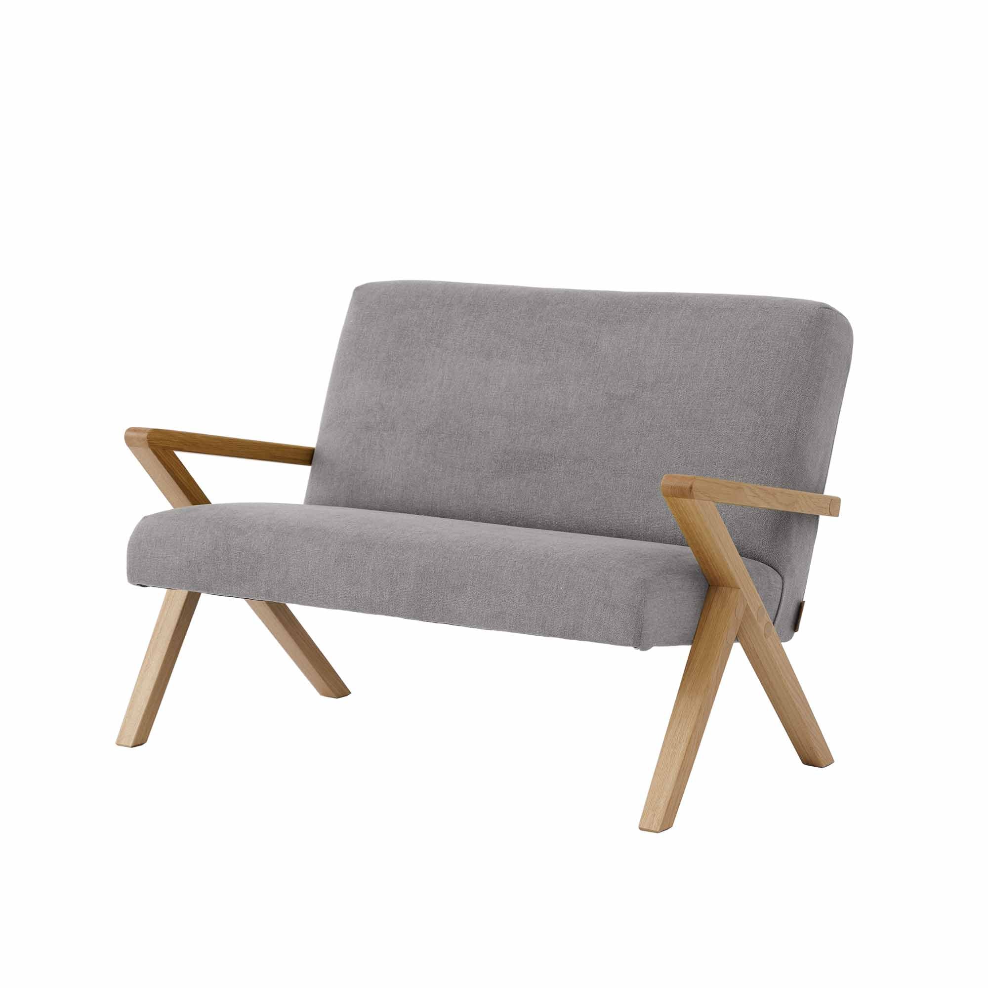 2-Seater Sofa, Beech Wood Frame, Oak Colour grey gabric, half-side view