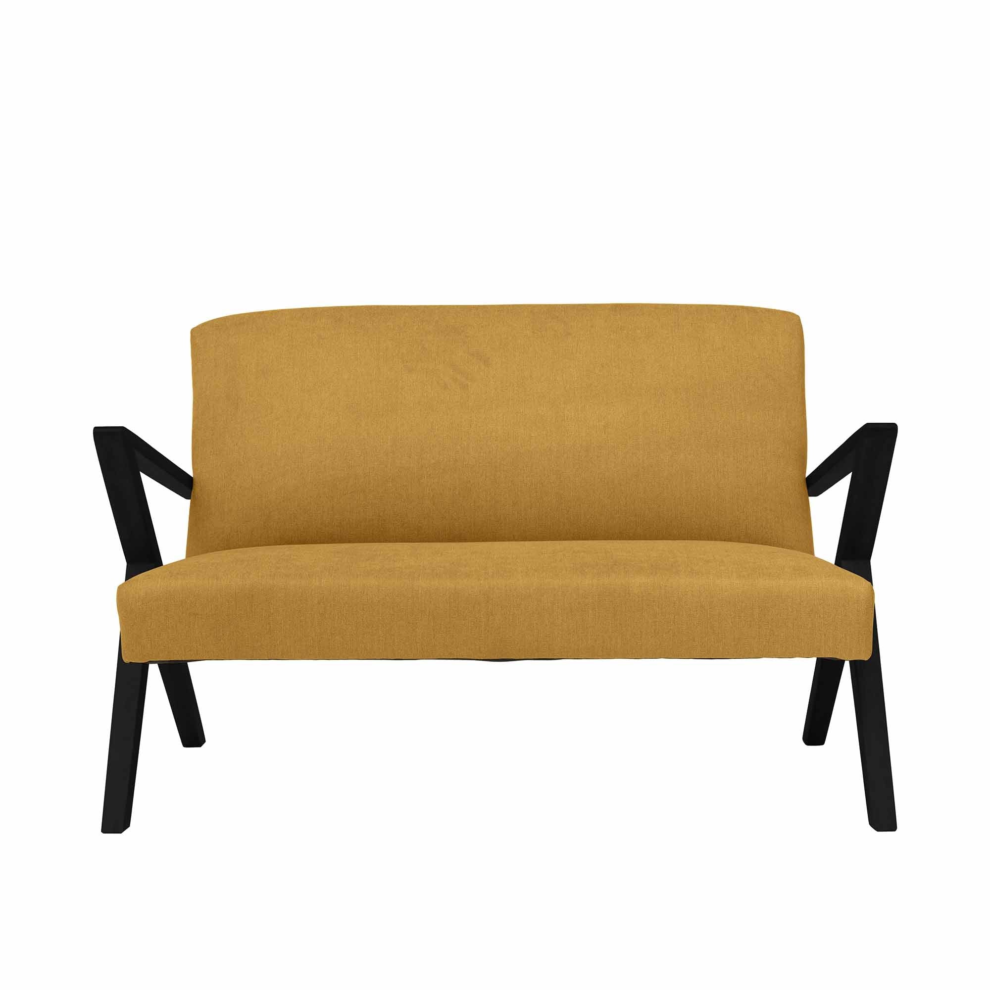 2-Seater Sofa, Beech Wood Frame, Black Lacquered yellow fabric, front view