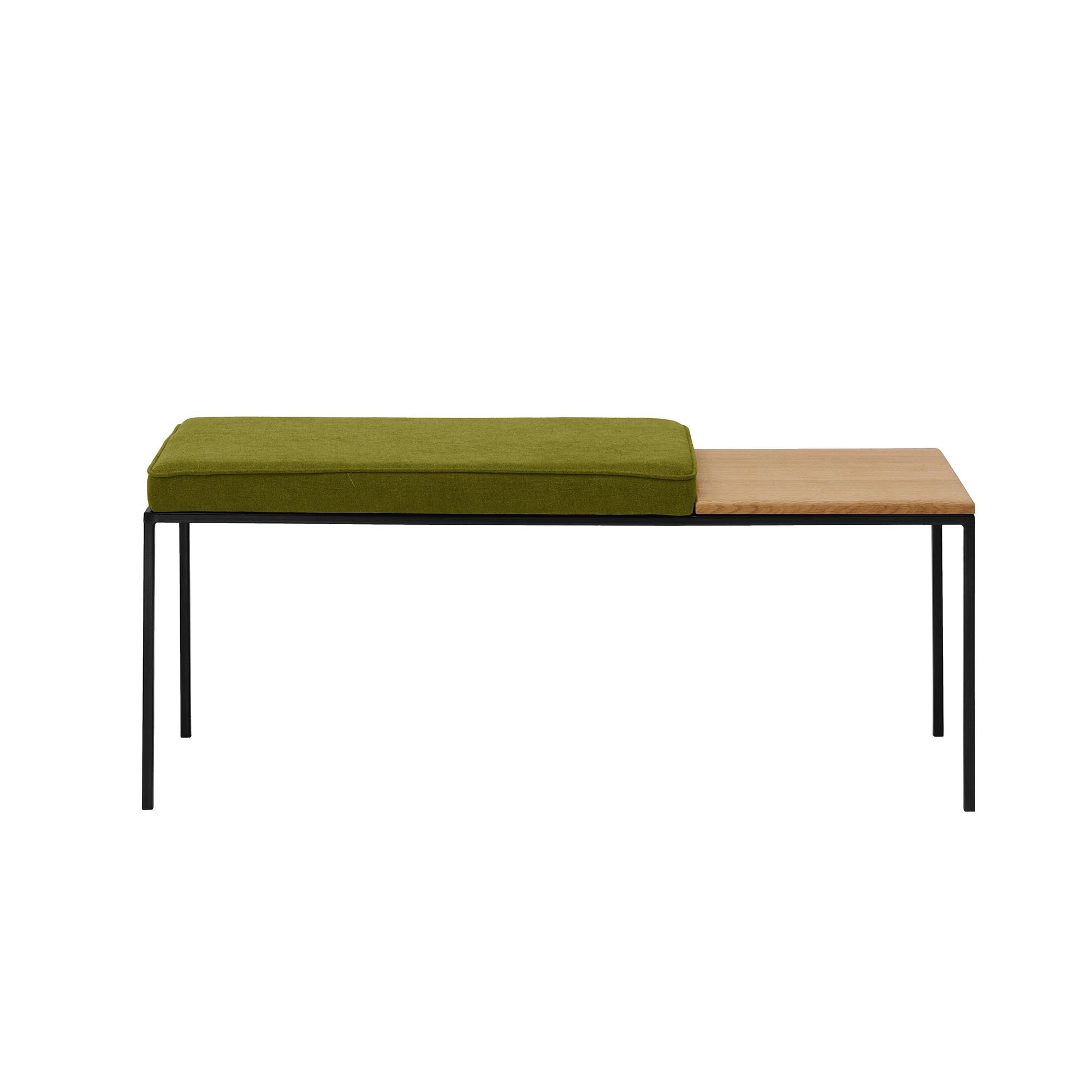 Oak Wood Seat, Natural Colour green fabric, black frame, front view