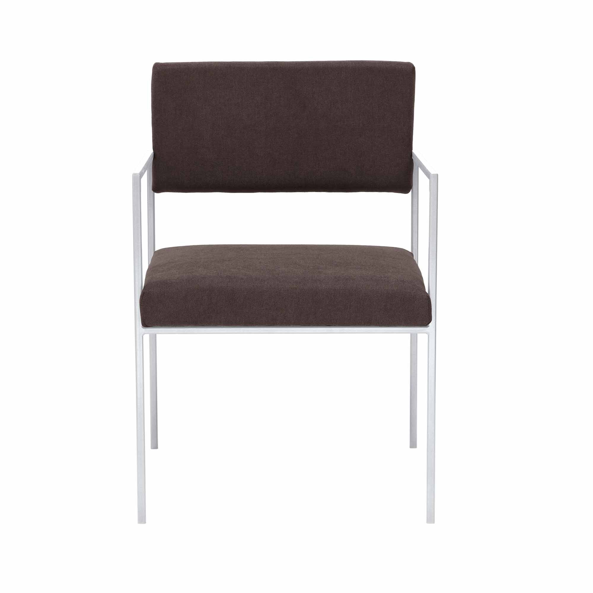 CUBE Armchair, Powder-Coated Steel Frame brown fabric, white frame front view
