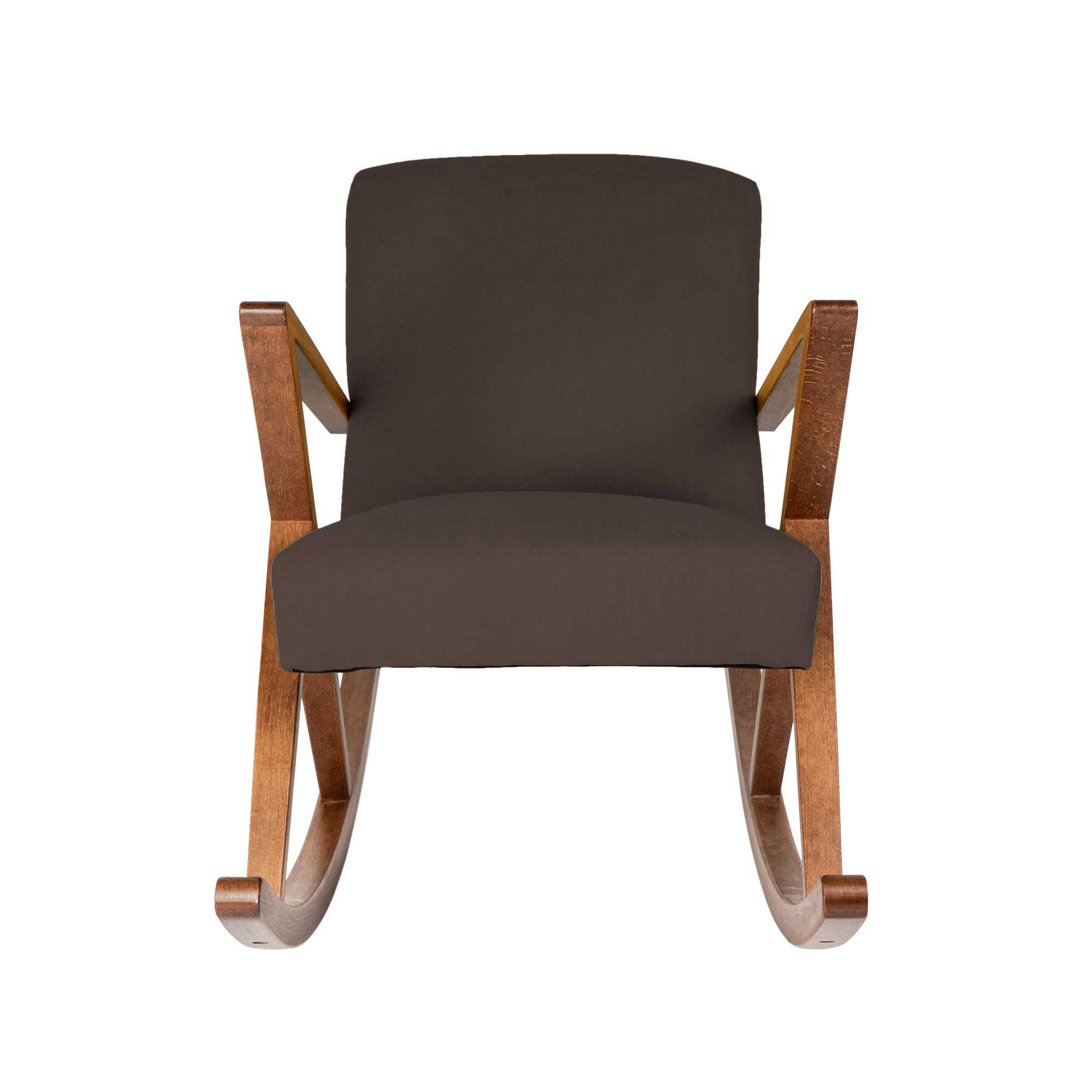  Rocking Chair, Beech Wood Frame, Walnut Colour brown fabric, front view