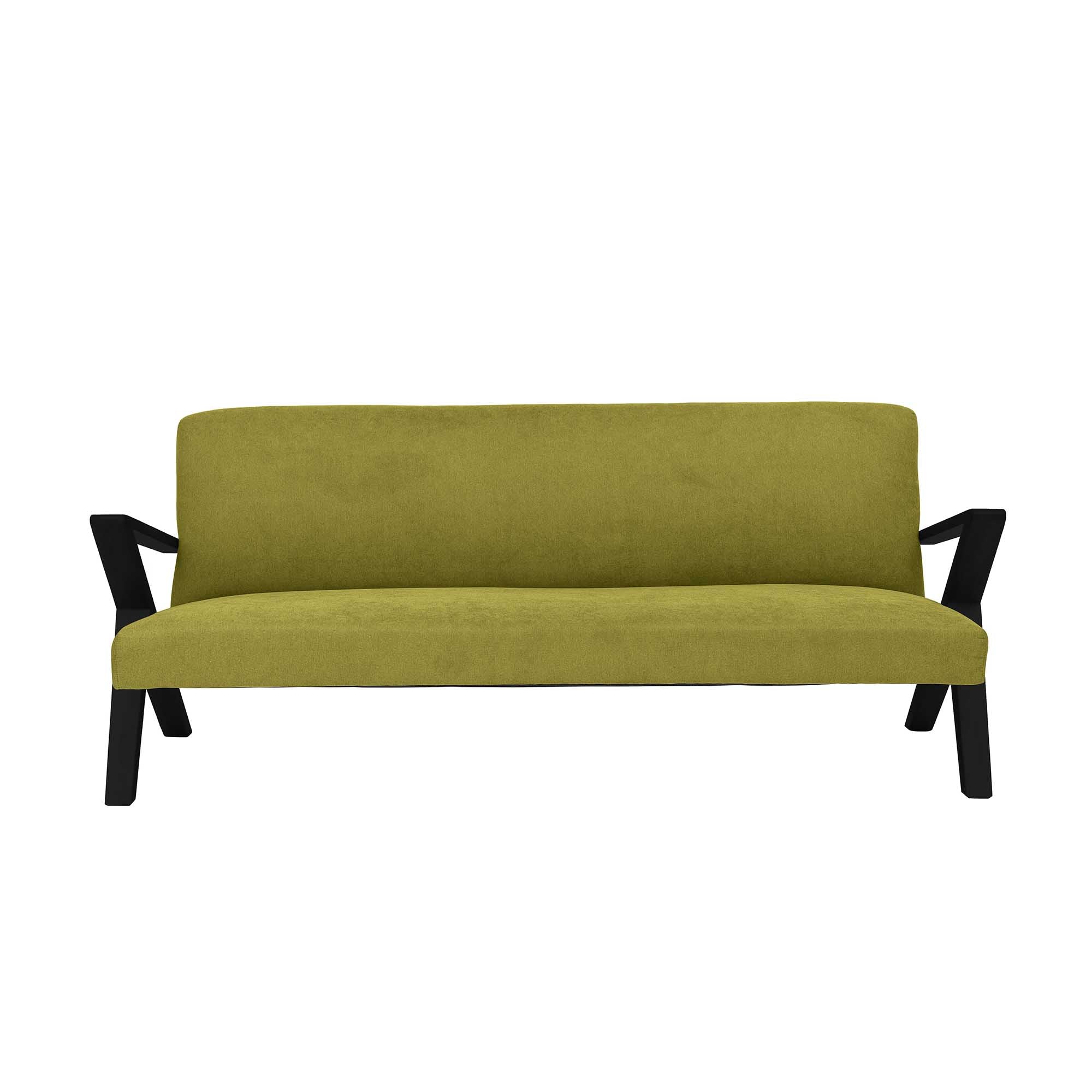  4-seater Sofa Beech Wood Frame, Black Lacquered green fabric, front view