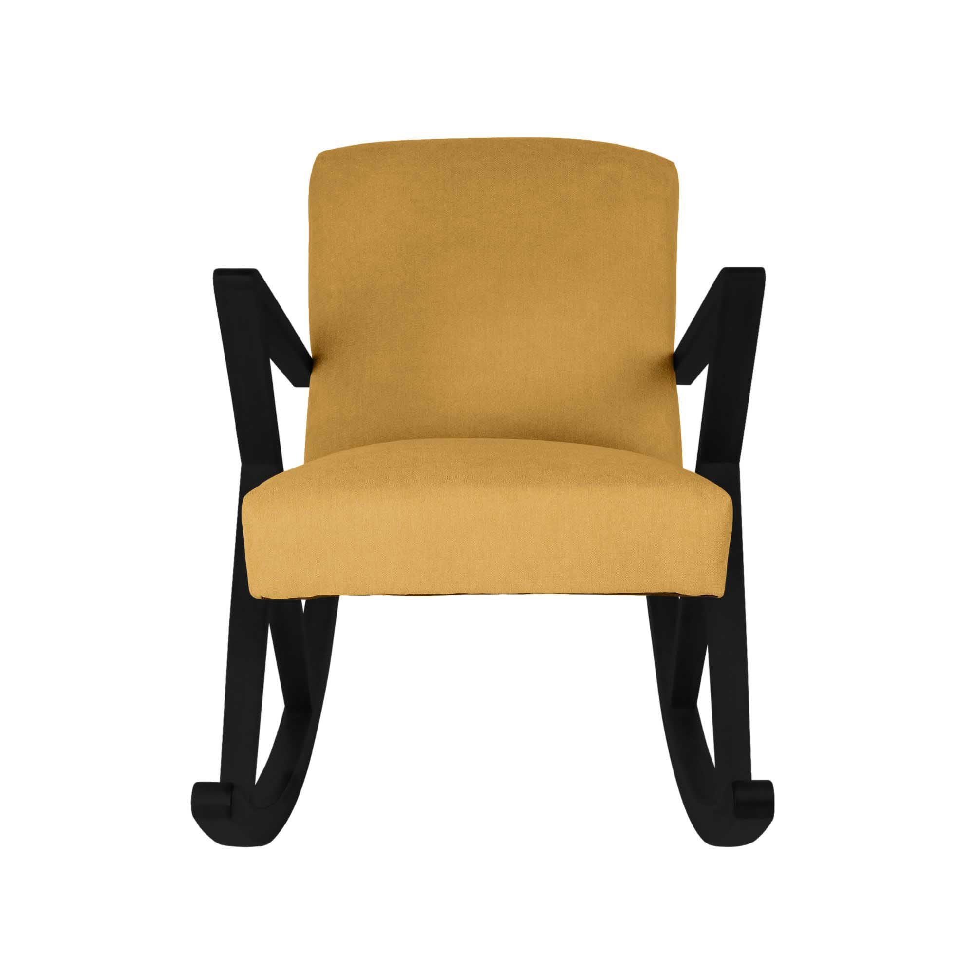 Rocking Chair, Beech Wood Frame, Black Lacquered yellow gabric, front view