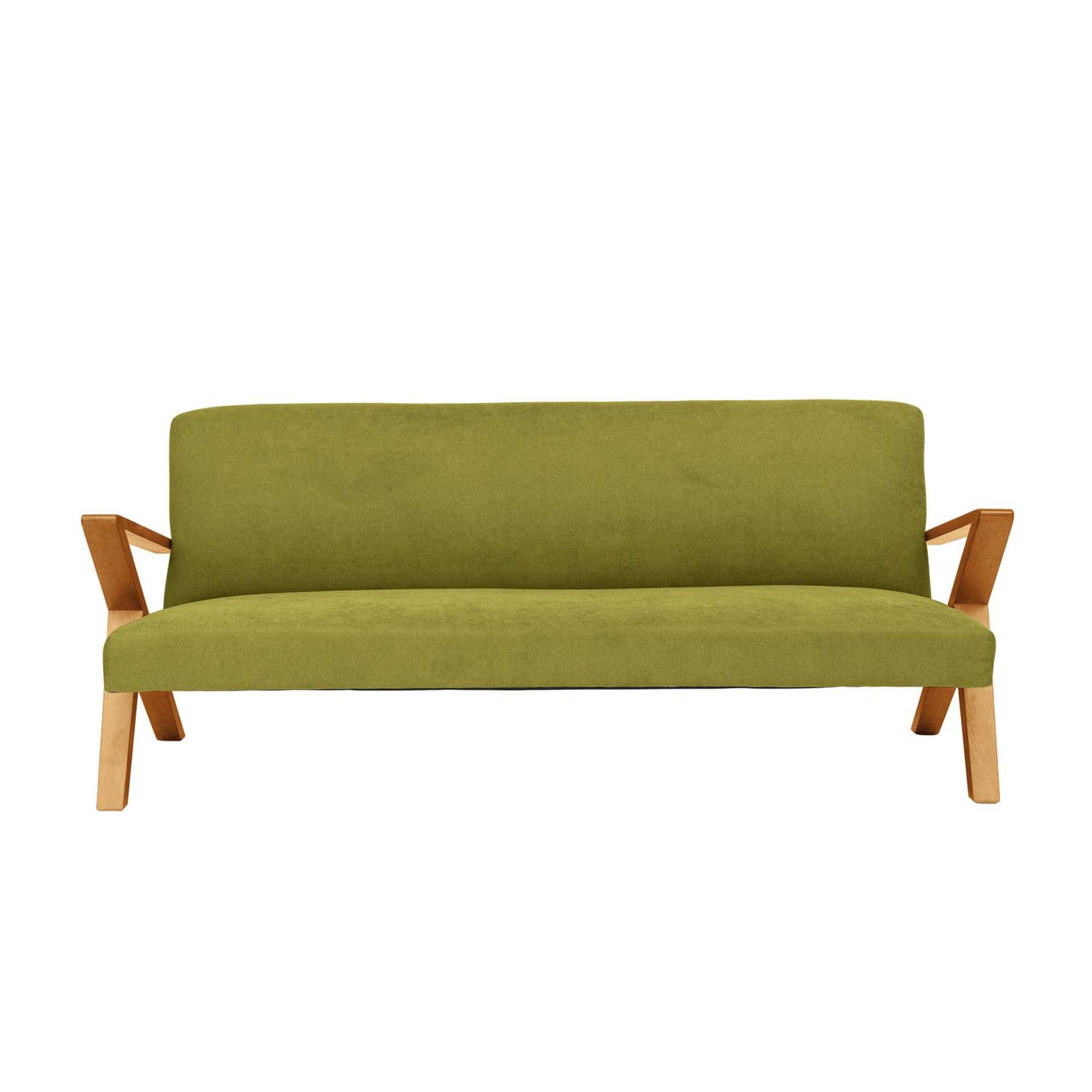 4-seater Sofa Beech Wood Frame, Oak Colour green fabric, front view