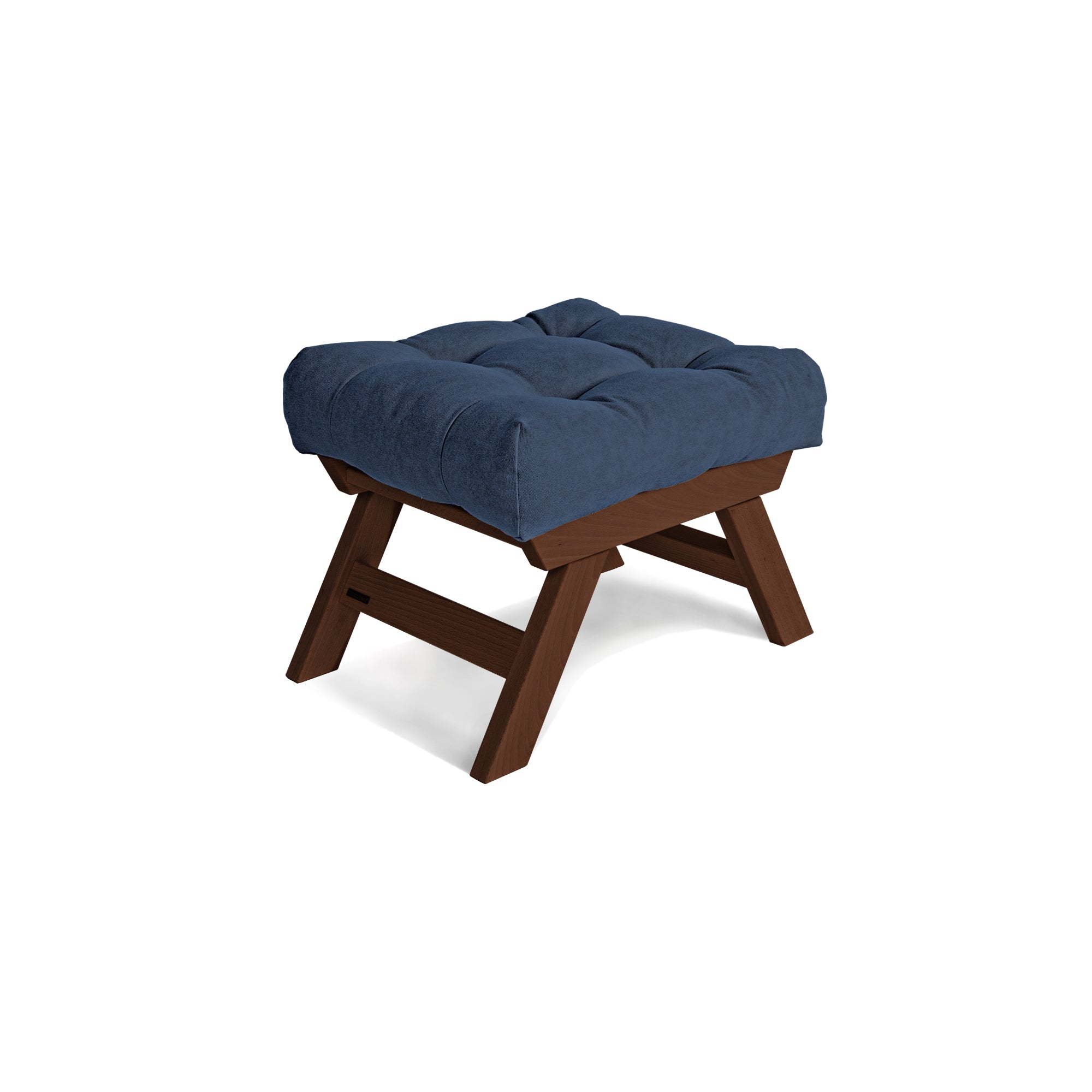 ALLEGRO Pouffe, Walnut Wood upholstery colour blue
