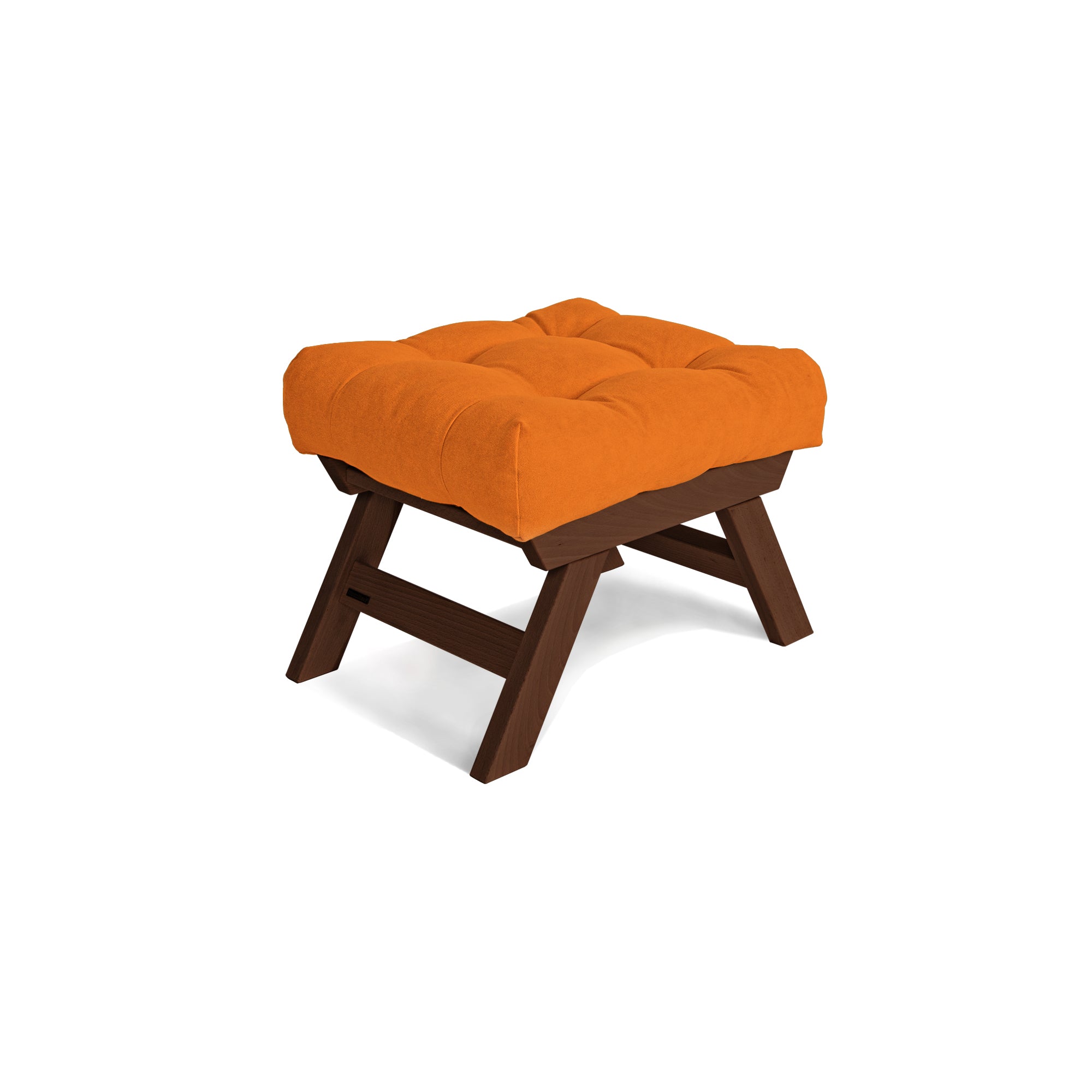 ALLEGRO Pouffe, Walnut Wood upholstery colour orange