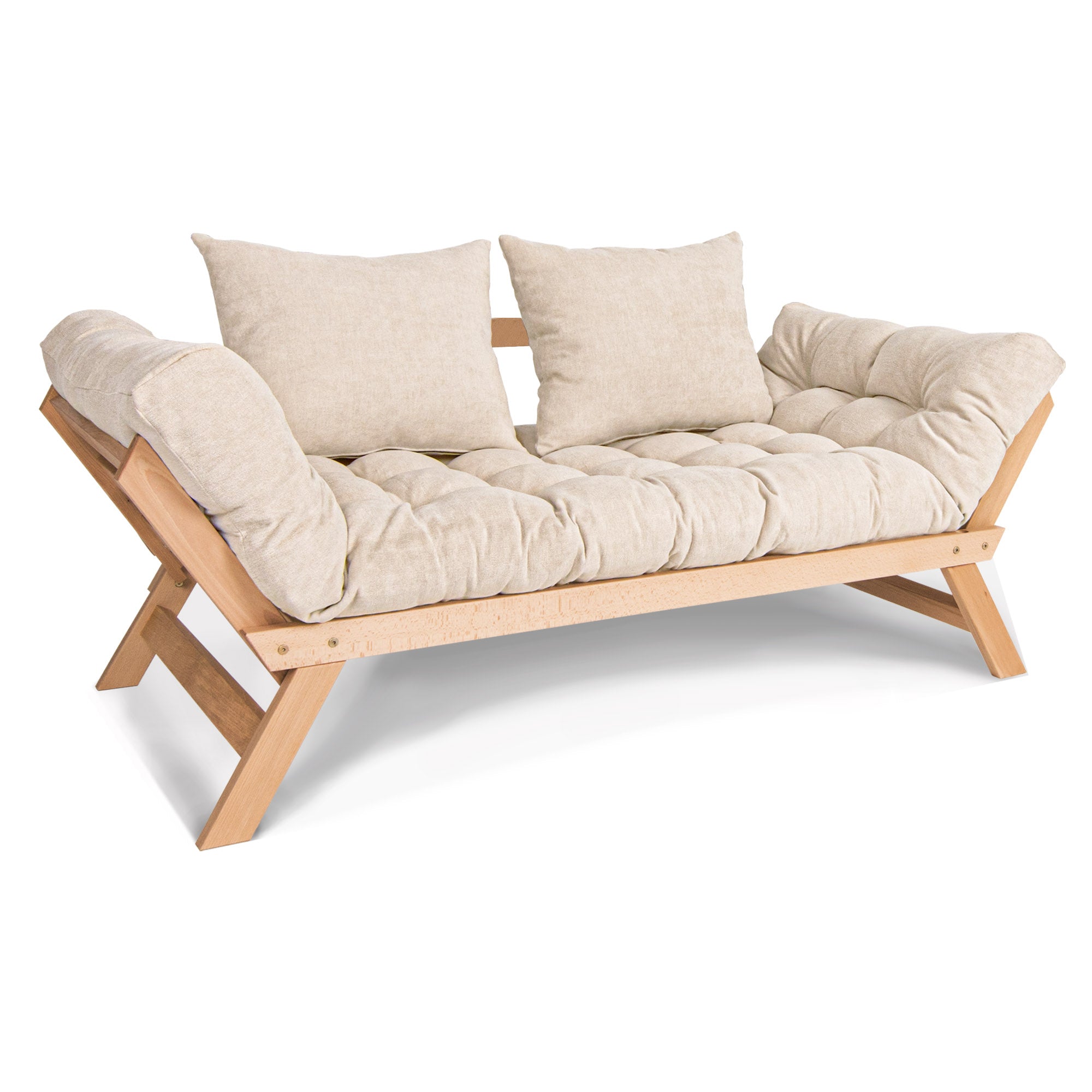 ALLEGRO Folding Sofa Bed, Beech Wood Frame, Natural Colour upholstery colour creamy
