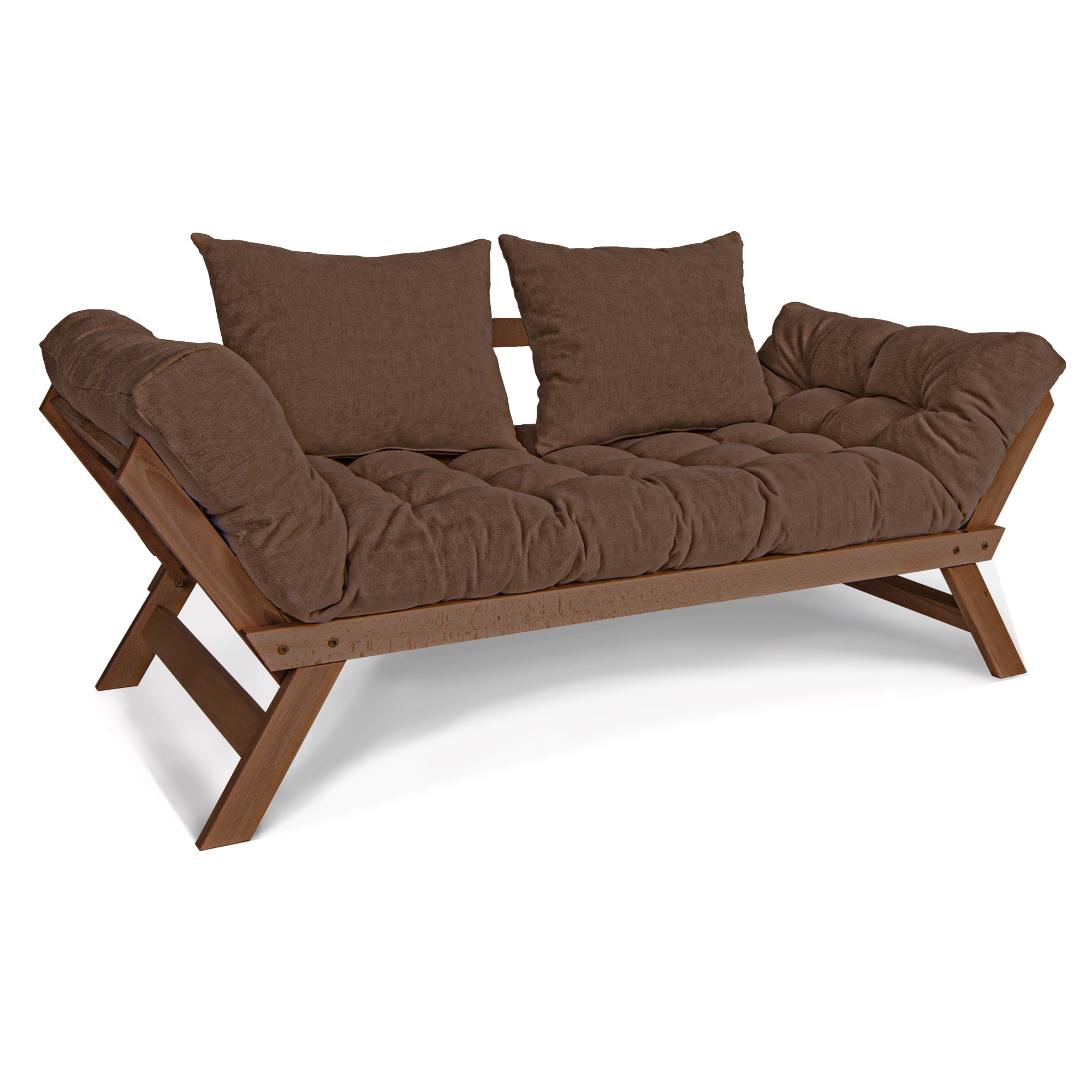 ALLEGRO Folding Sofa Bed, Beech Wood Frame, Walnut Colour upholstery brown