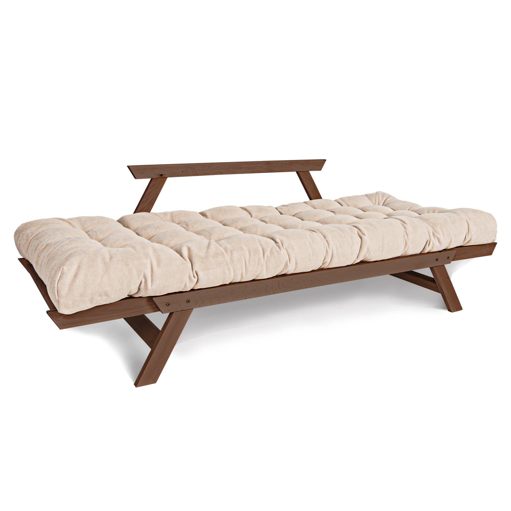 ALLEGRO Folding Futon Couch, Beech Wood Frame, Brown