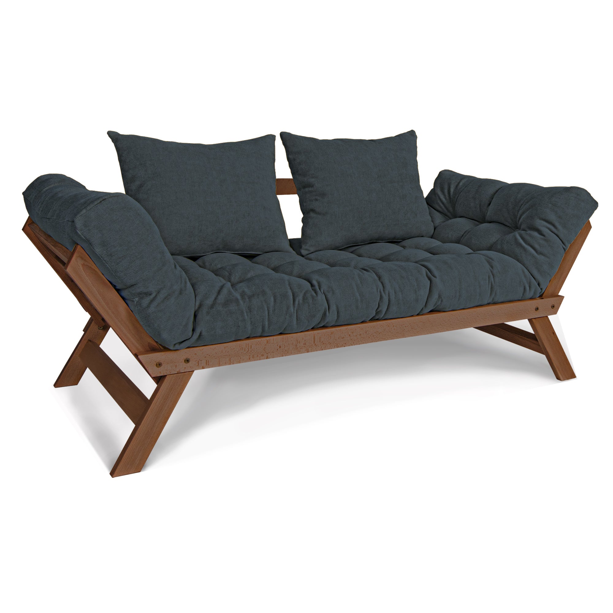 ALLEGRO Folding Sofa Bed, Beech Wood Frame, Walnut Colour upholstery graphite