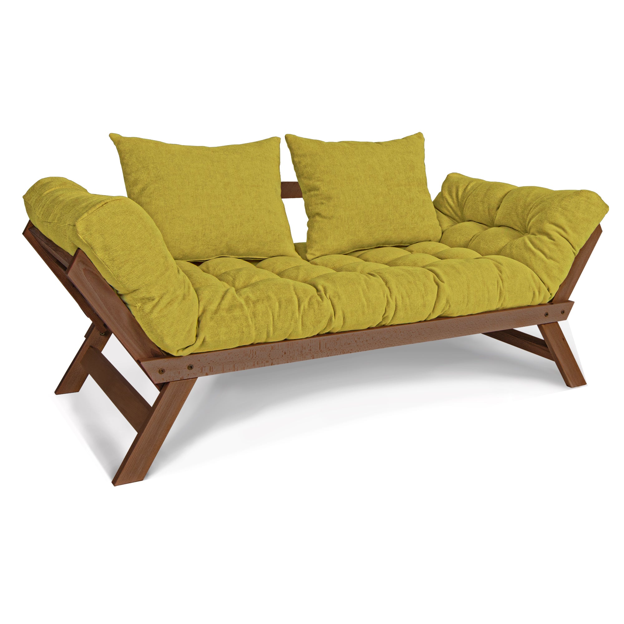 ALLEGRO Folding Sofa Bed, Beech Wood Frame, Walnut Colour upholstery green