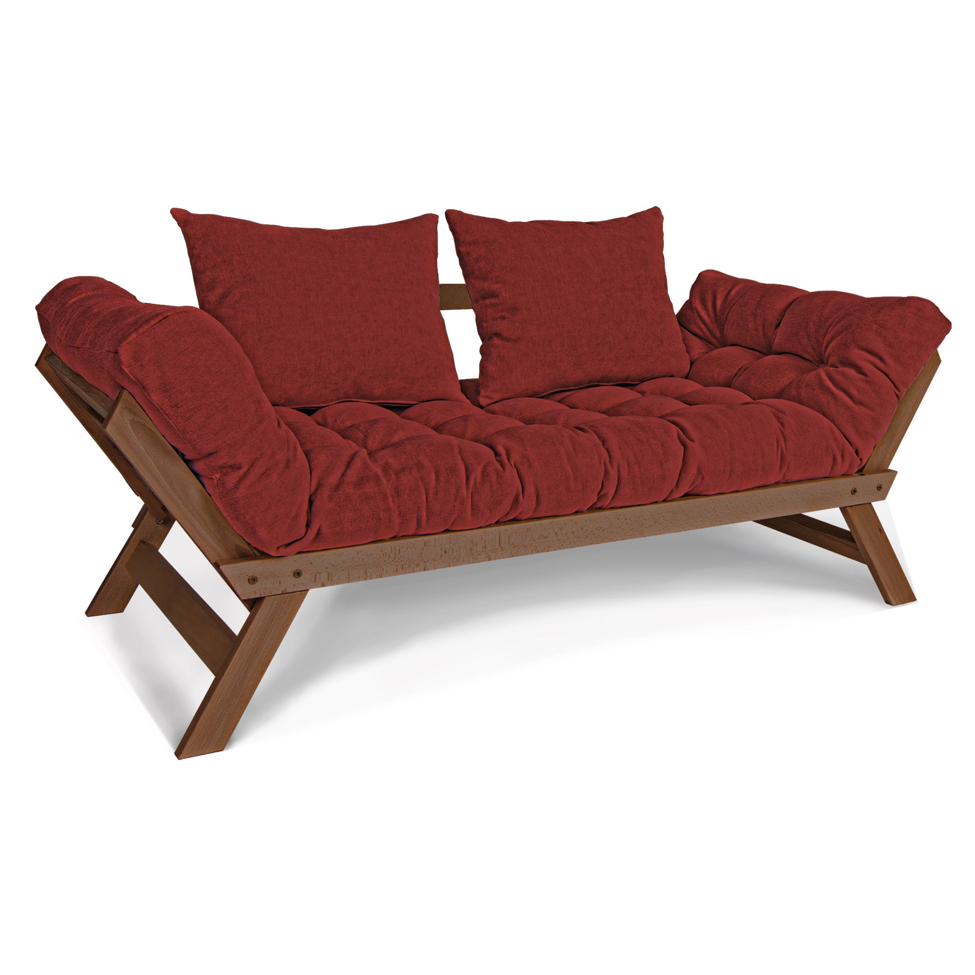 ALLEGRO Folding Sofa Bed, Beech Wood Frame, Walnut Colour upholstery red