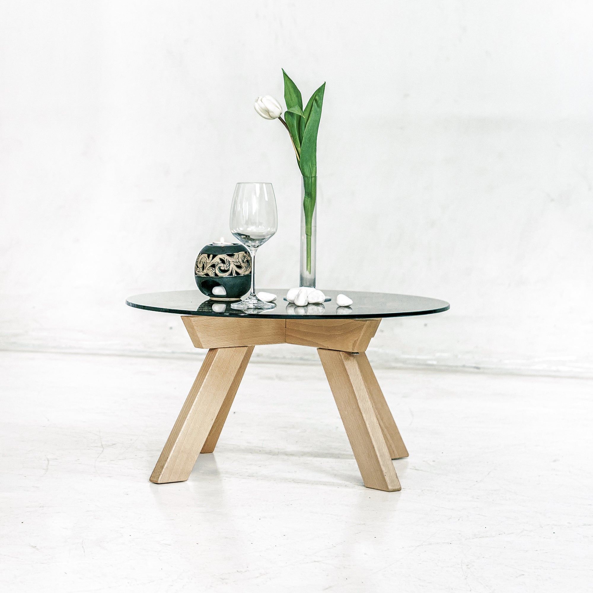 ALLEGRO Coffee Table, Beech Wood and Tinted Glass-interior view