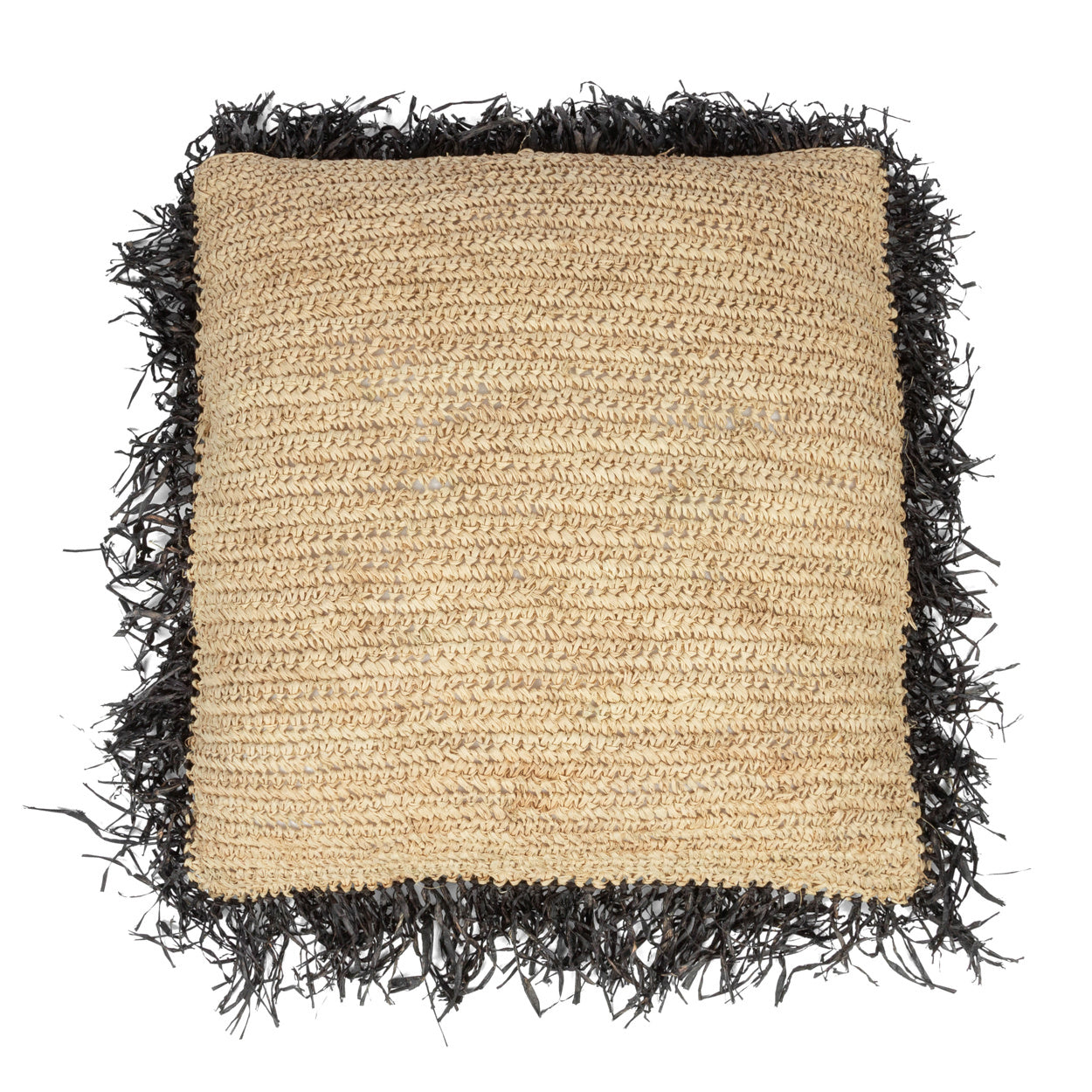 THE RAFFIA Cushion Cover large black-natural front view