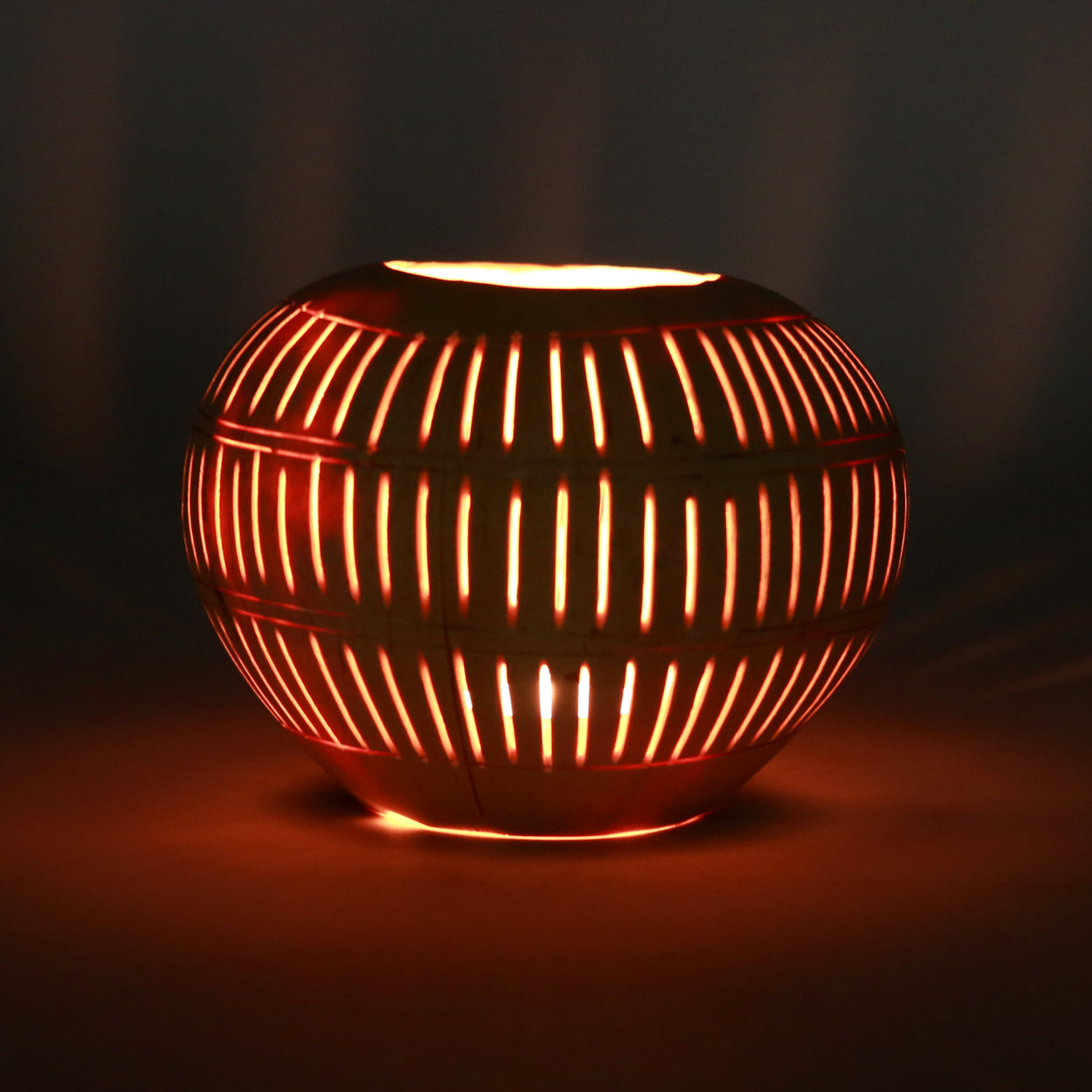 THE COCONUT STRIPE Candleholder-Natural night light view front view