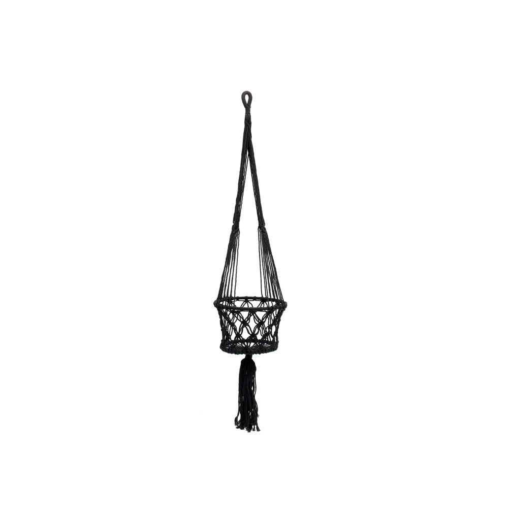 THE MACRAME Plant Holder small size, black front view