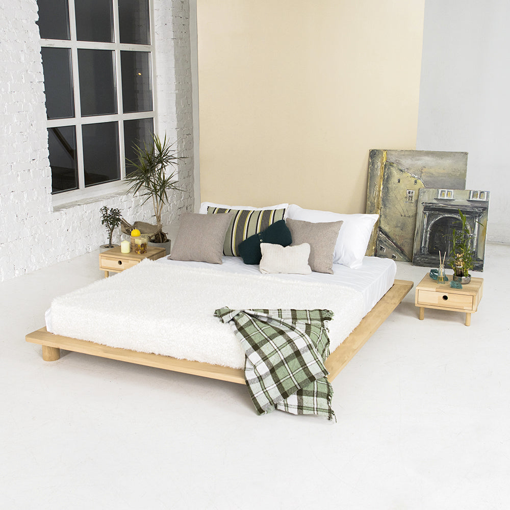CONE Double Bed, Beech Wood -natural colour-interior view