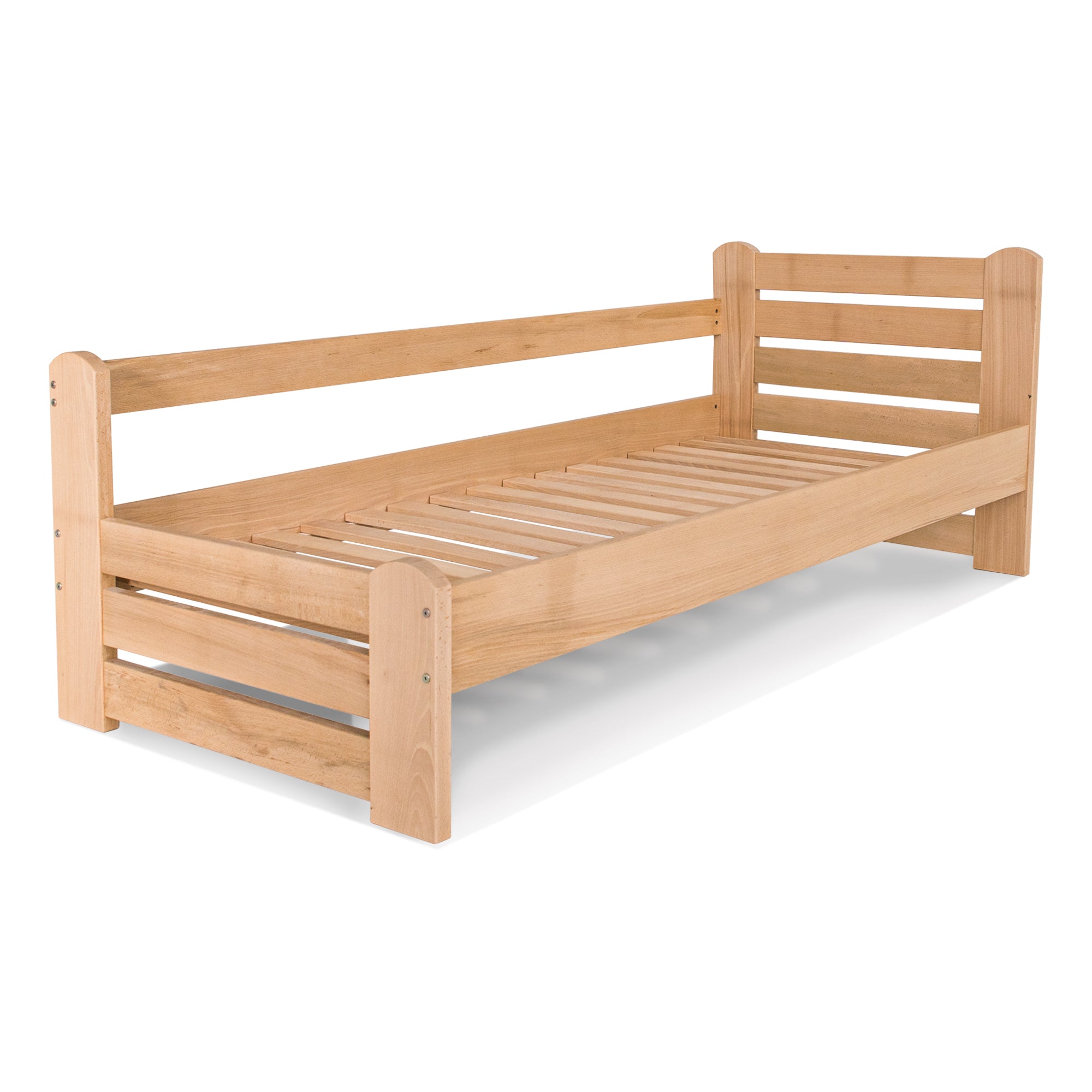 COUNTRY Single Bed with Safety Bar, Beech Wood-natural frame without mattress