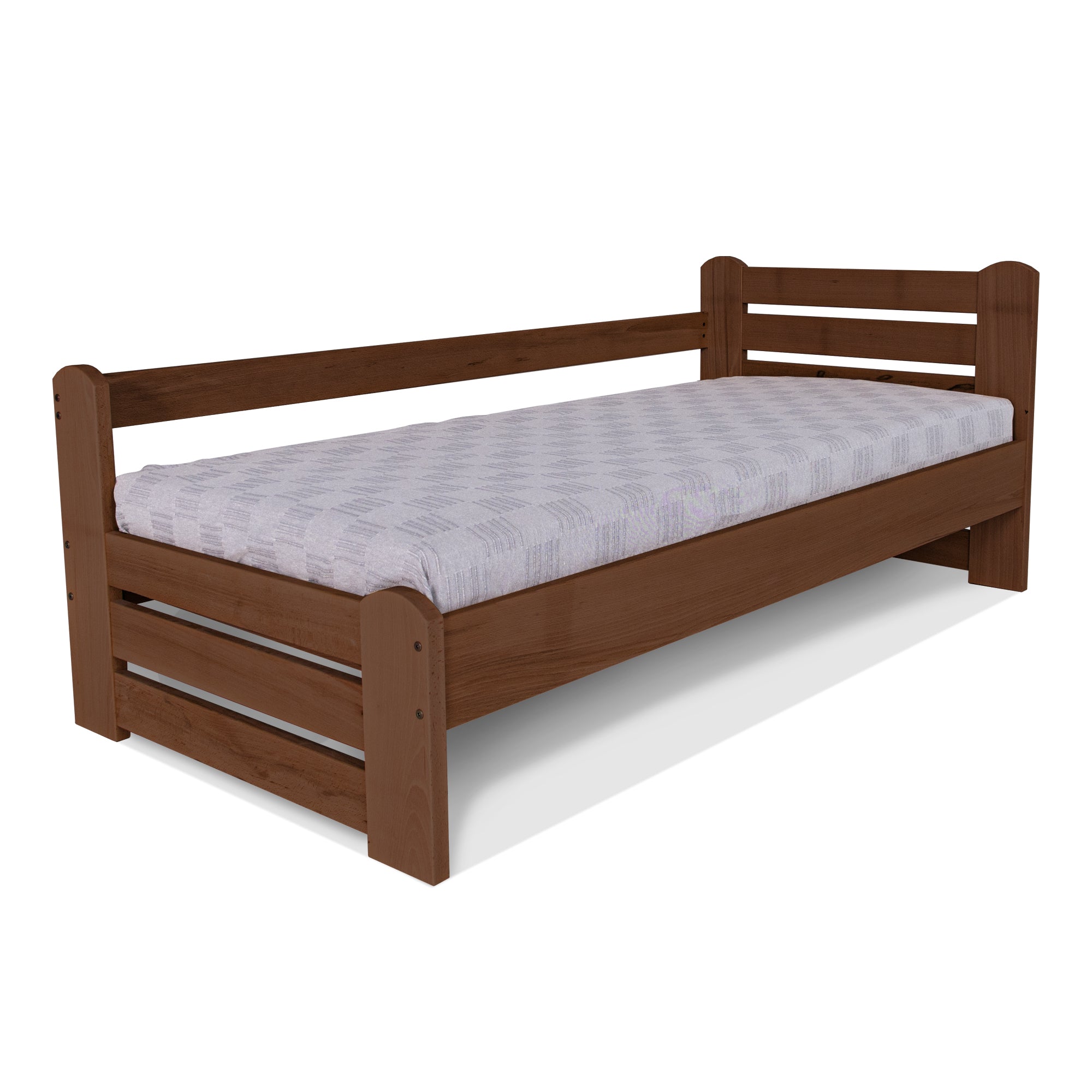 COUNTRY Single Bed with Safety Bar, Beech Wood-walnut frame