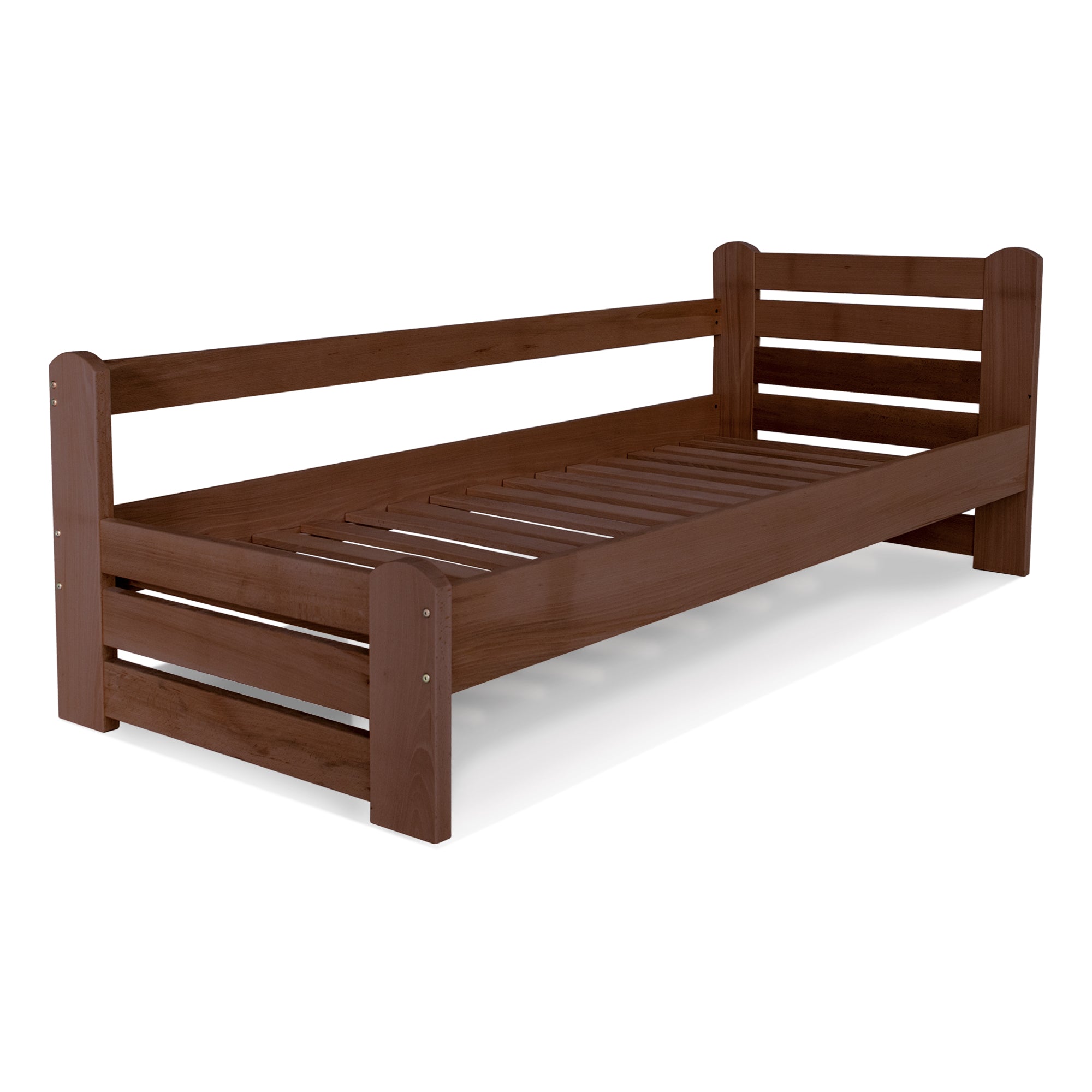 COUNTRY Single Bed with Safety Bar, Beech Wood-walnut frame without mattress