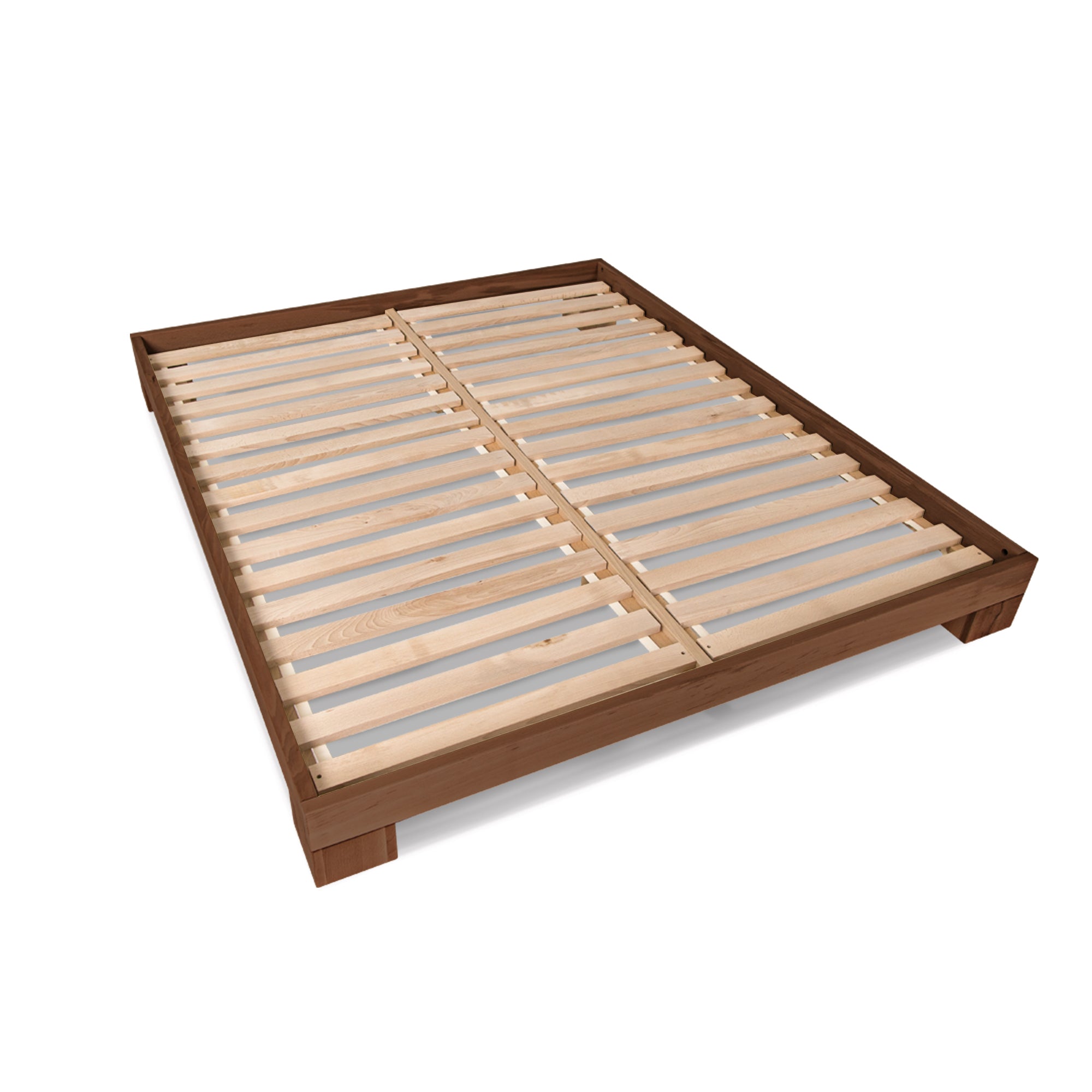 CUBE Double Bed, Beech Wood-walnut frame without mattress