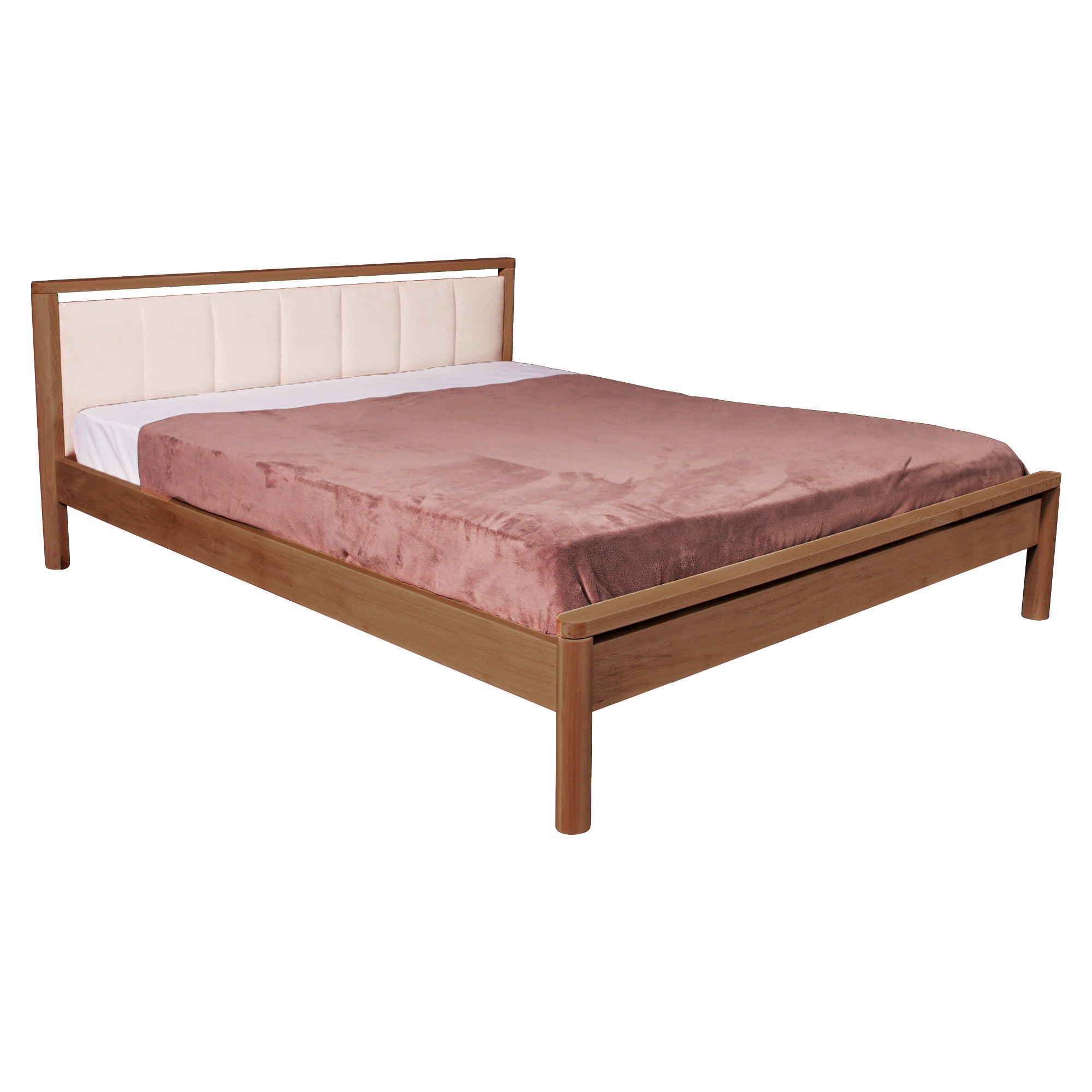 DROP SOFT Double Bed Natural Wood Beech Frame with Upholstered Headboard