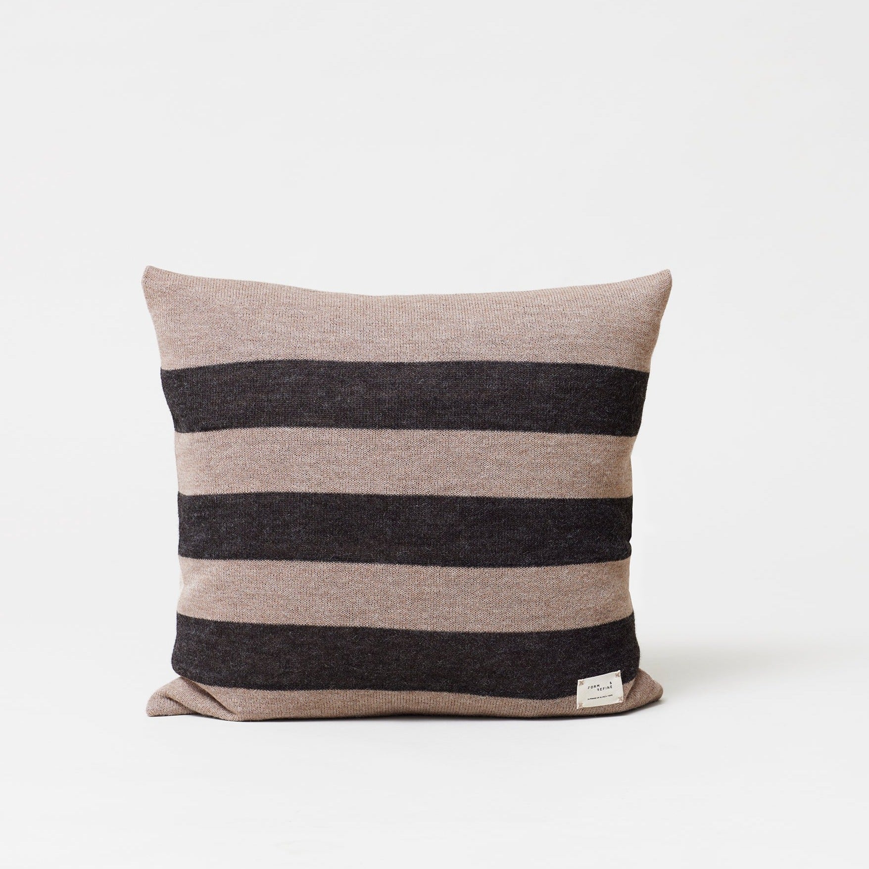 AYMARA Cushion Covers light brown and dark grey striped-front view
