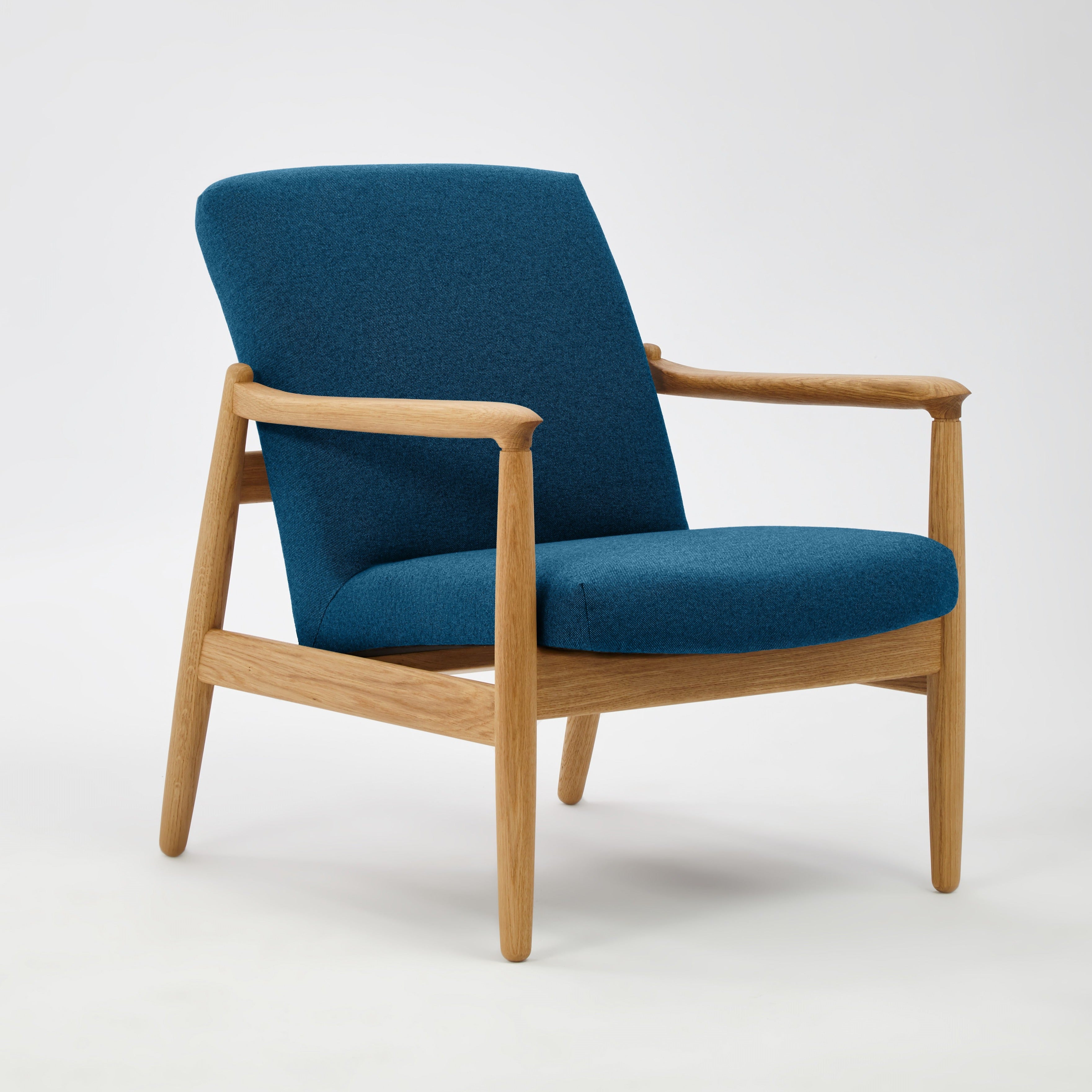 H 64 Lowback Chair white finish oak frame upholstery colour blue