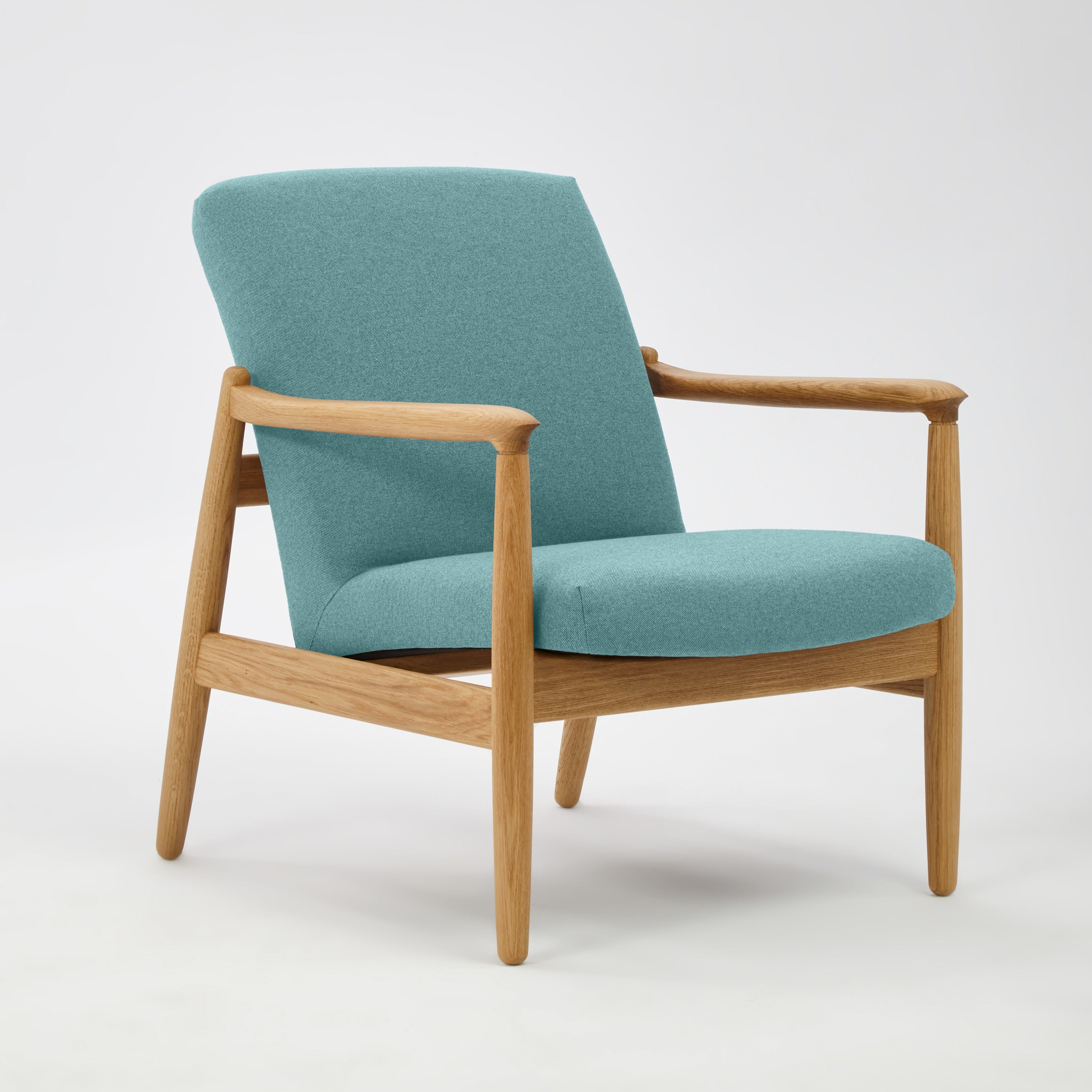 H 64 Lowback Chair white finish white oak frame upholstery colour turquoise
