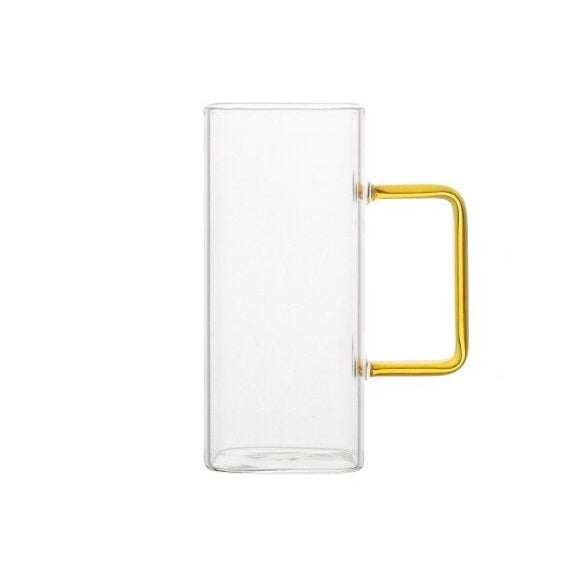 Square Glass Mug With Colourful Handle yellow handle