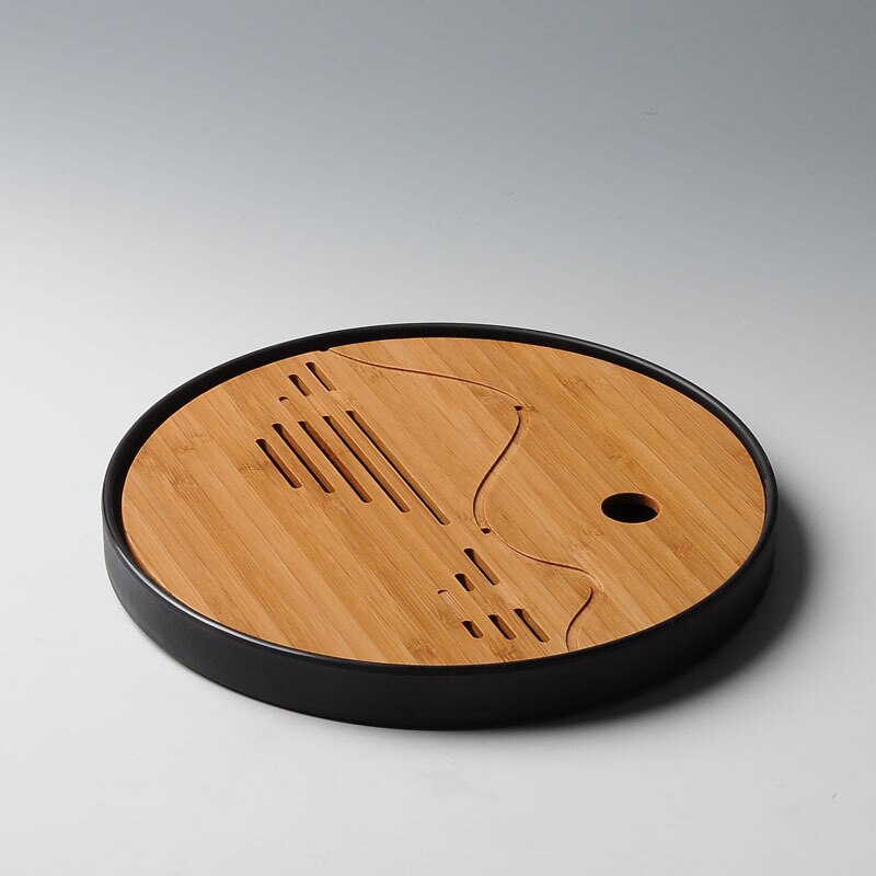 Chinese Kung Fu Bamboo Tea Tray Set smal black round shape