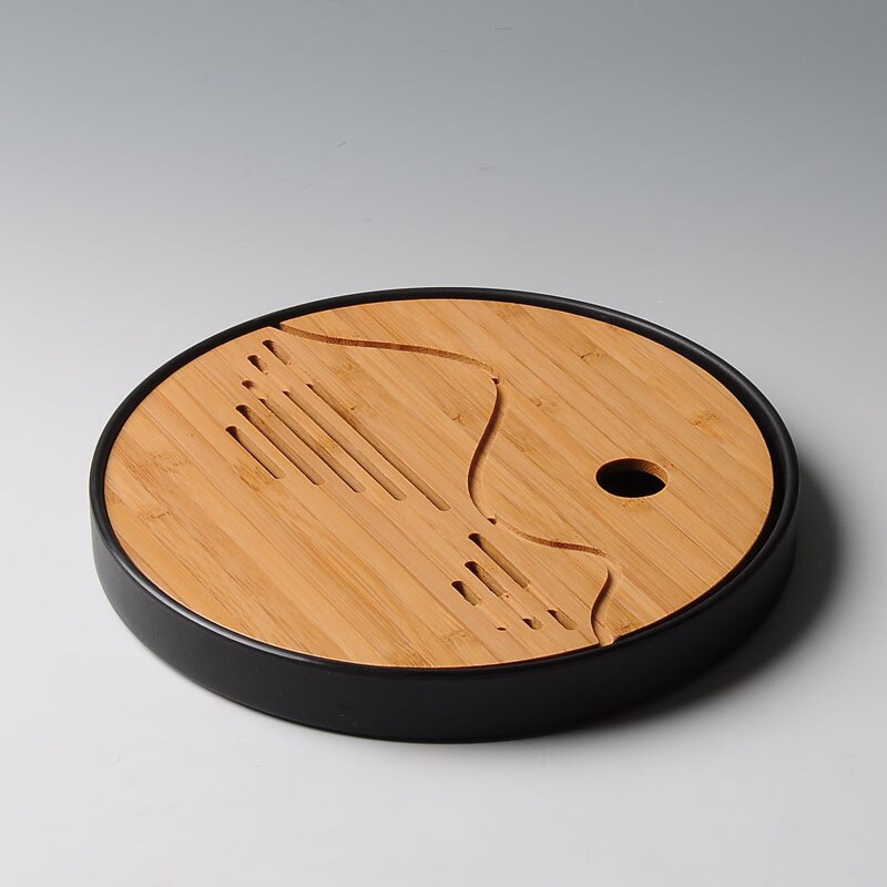 Chinese Kung Fu Bamboo Tea Tray Set big black round shape