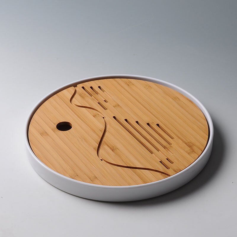 Chinese Kung Fu Bamboo Tea Tray Set big white round shape