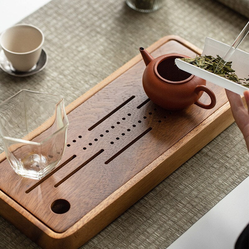 Walnut Water Storage Tea Tray top view with kettle