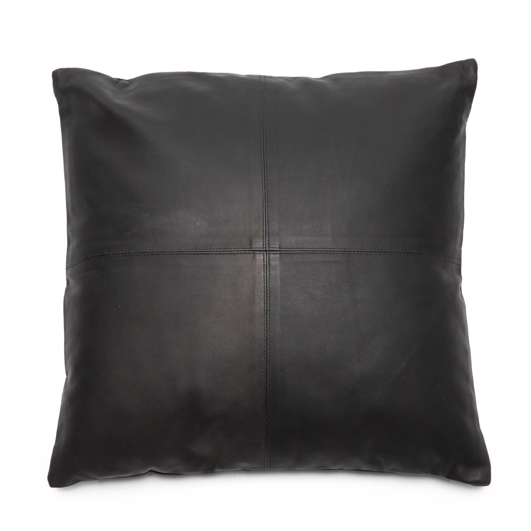 THE FOUR PANEL Leather Cushion Cover Black Front view