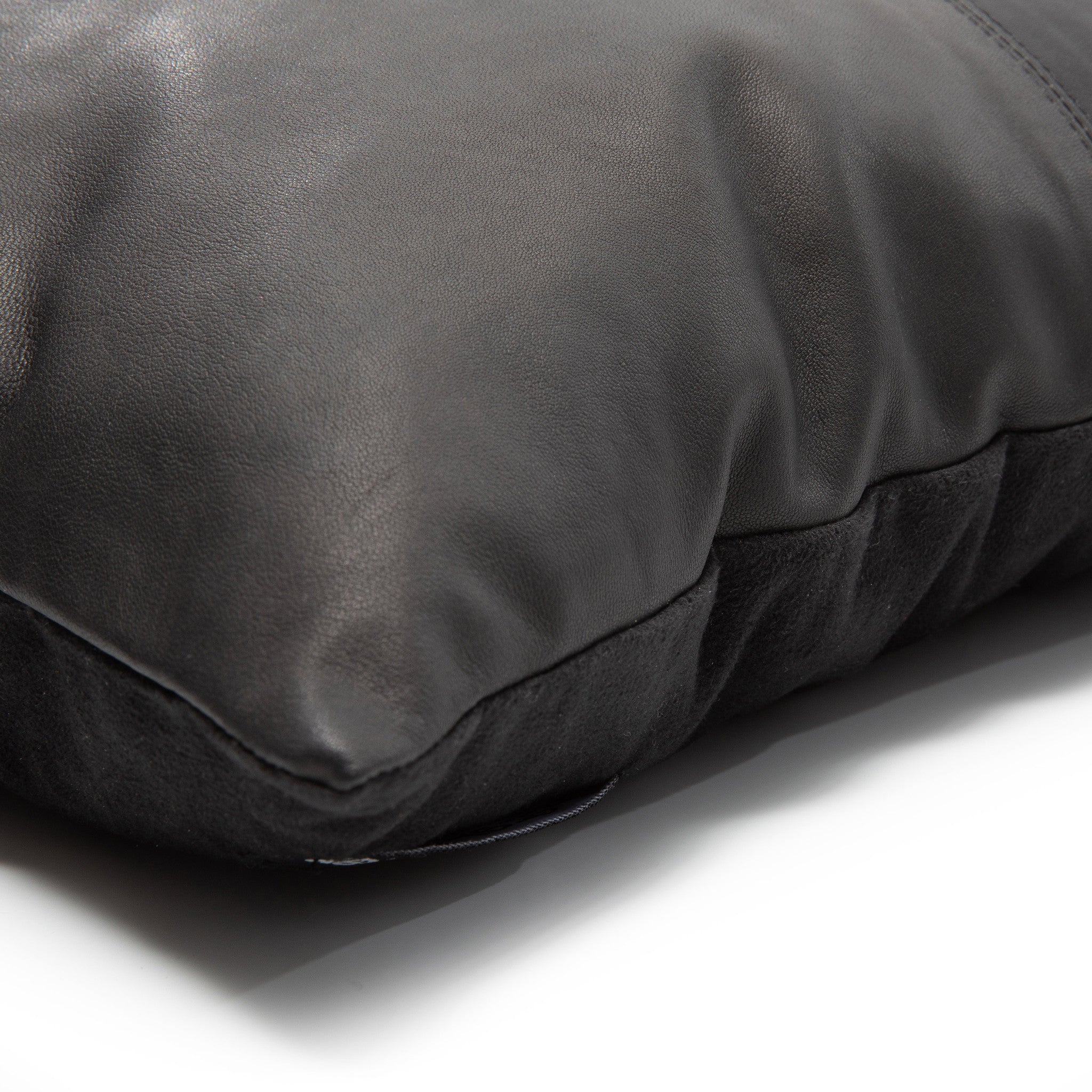 THE FOUR PANEL Leather Cushion Cover Black corner macro vie